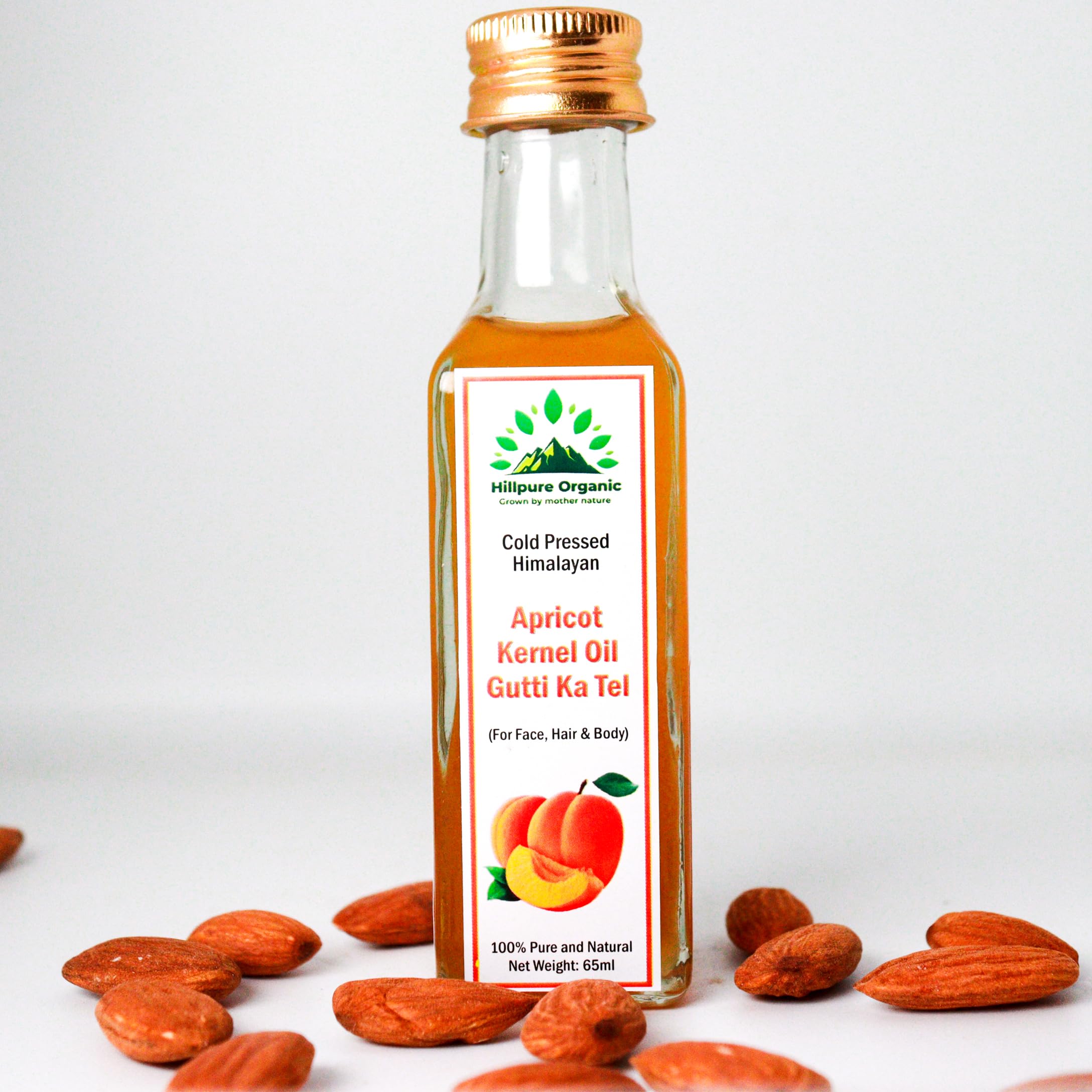 Organic Cold Pressed Himalayan Apricot Kernel Oil - 100% Pure, Natural & Undiluted for Body, Skin & Hair Care - Nourishing & Shining Treatment for Nails - Premium Pahadi Local Oil from Uttarakhand (65ml Glass Bottle) - Perfect for Massage, Aromatherapy & DIY Beauty Recipes