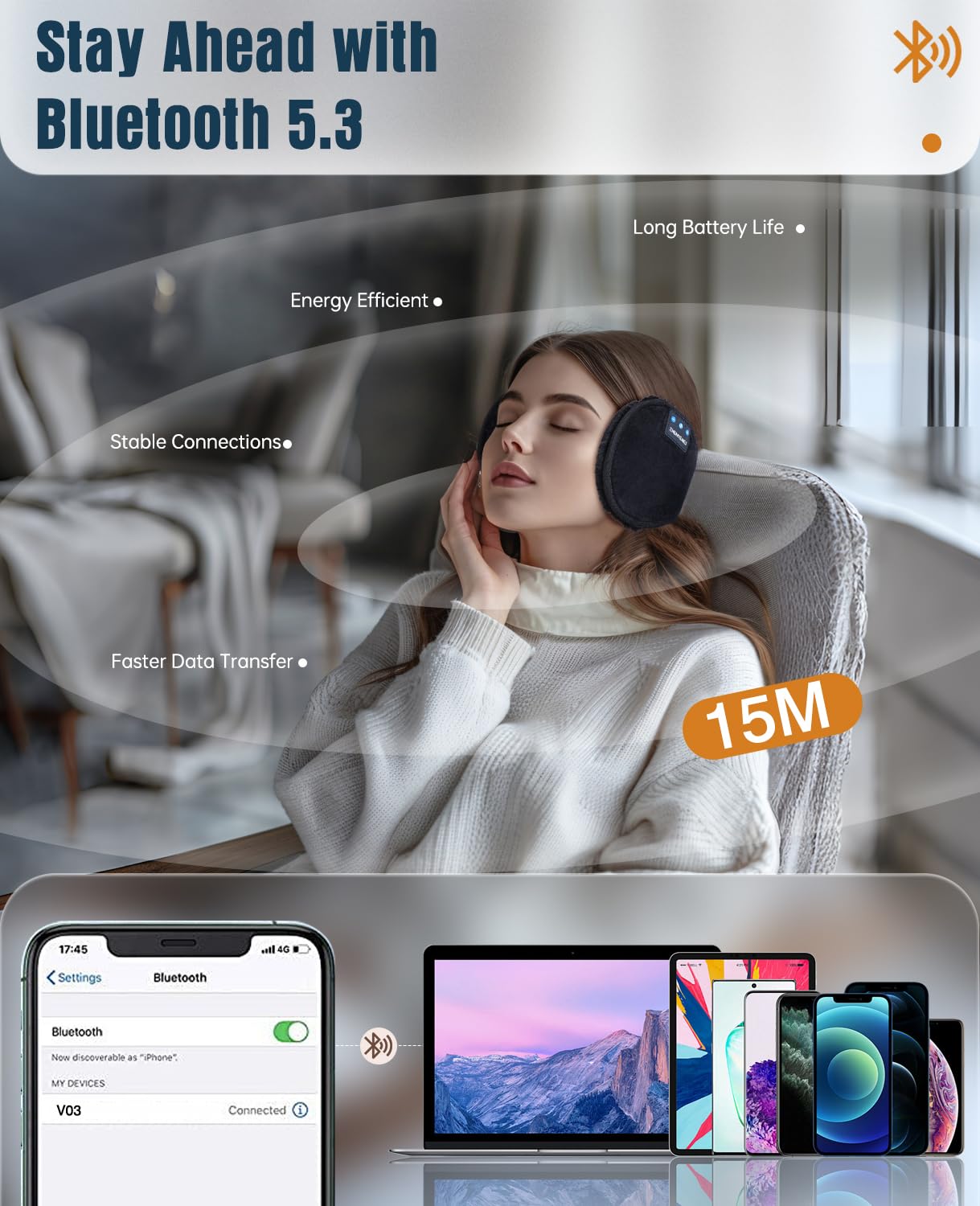 Valentine's Day Gifts for Him - Bluetooth Ear Muffs with HD Speakers & Built-in Mic, Wireless Winter Ear Warmers for Skiing, Snowboarding & Outdoor Activities