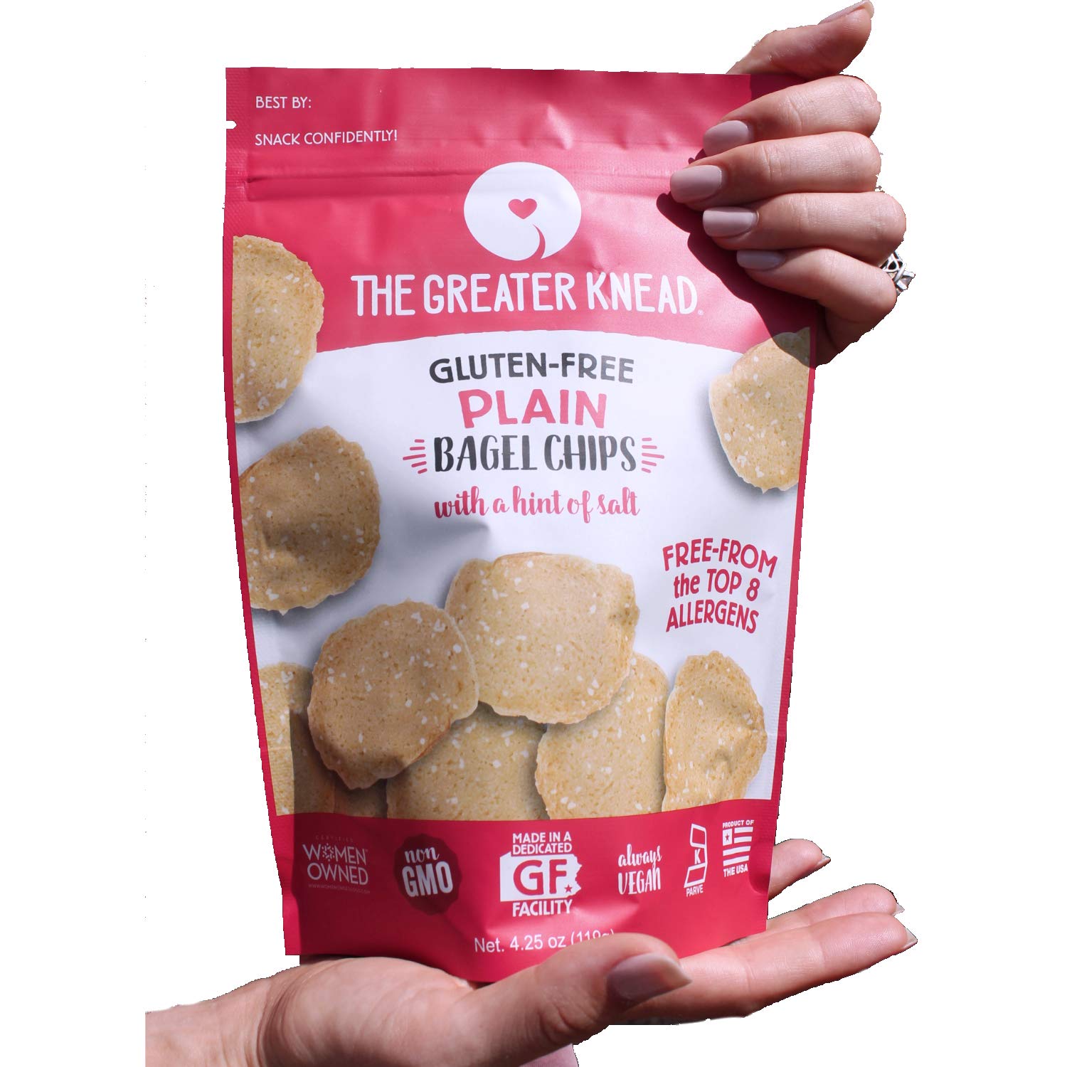 Greater Knead Gluten Free Bagel Chips - Plain Flavor | Vegan, Non-GMO, Wheat Free, Nut Free, Soy Free Snacks (1 Pack) | Perfect for School Lunches, Parties & Healthy On-the-Go Snacking