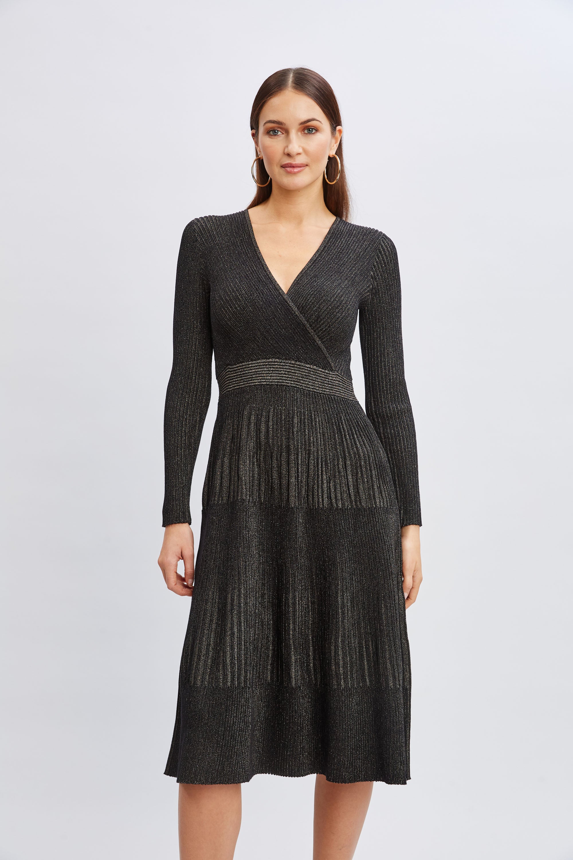 Tahari Lurex Mock Wrap Sweater Dress for Women - Elegant Knit Pullover Tunic with Sparkle Yarn - Perfect for Holiday Parties, Date Nights & Office Wear