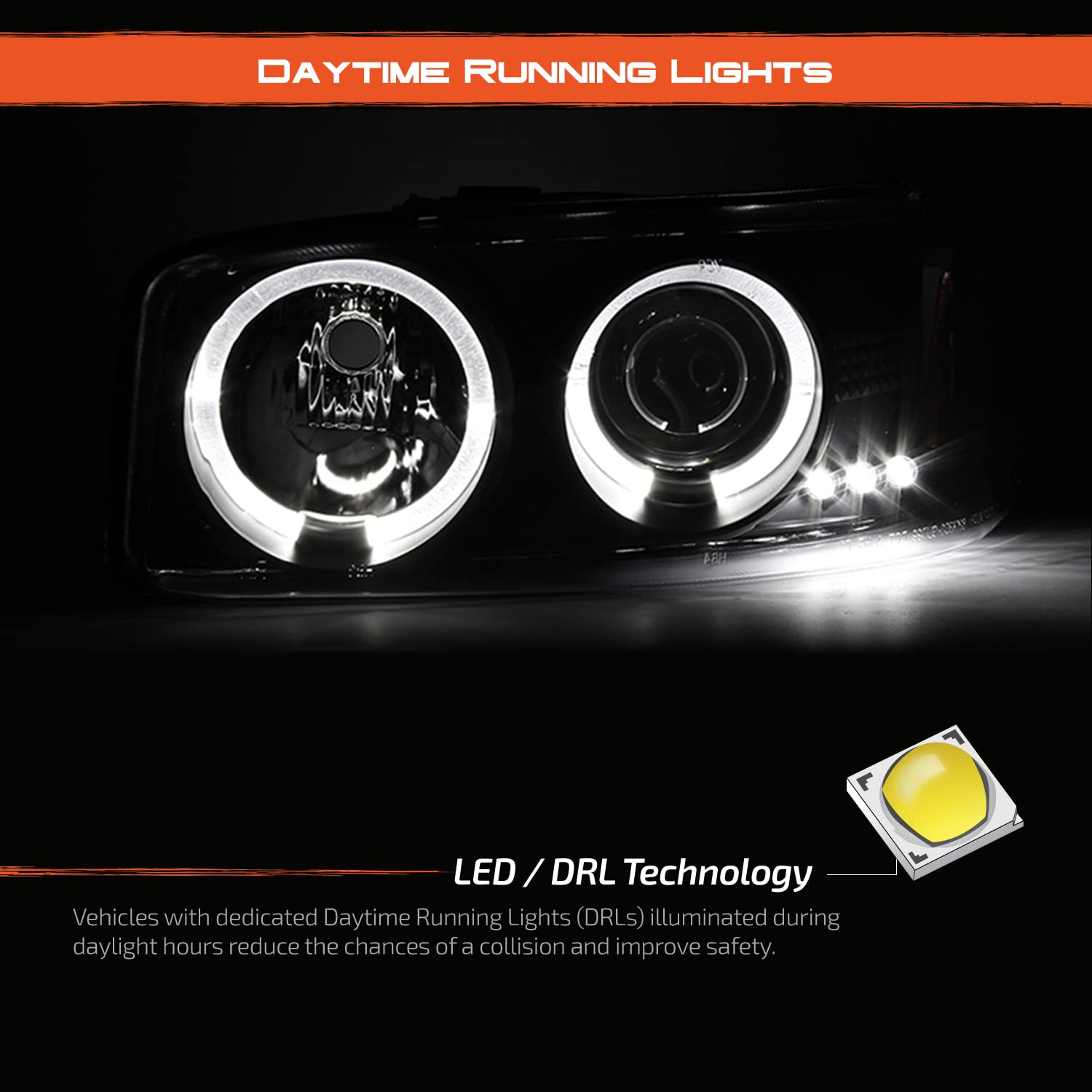 AKKON Black Halo Projector LED Headlights & Bumper Signal Lamps for GMC Sierra 1500 Yukon Denali - Upgrade Your Truck's Style & Night Visibility (Perfect for Off-Roading & Night Driving)