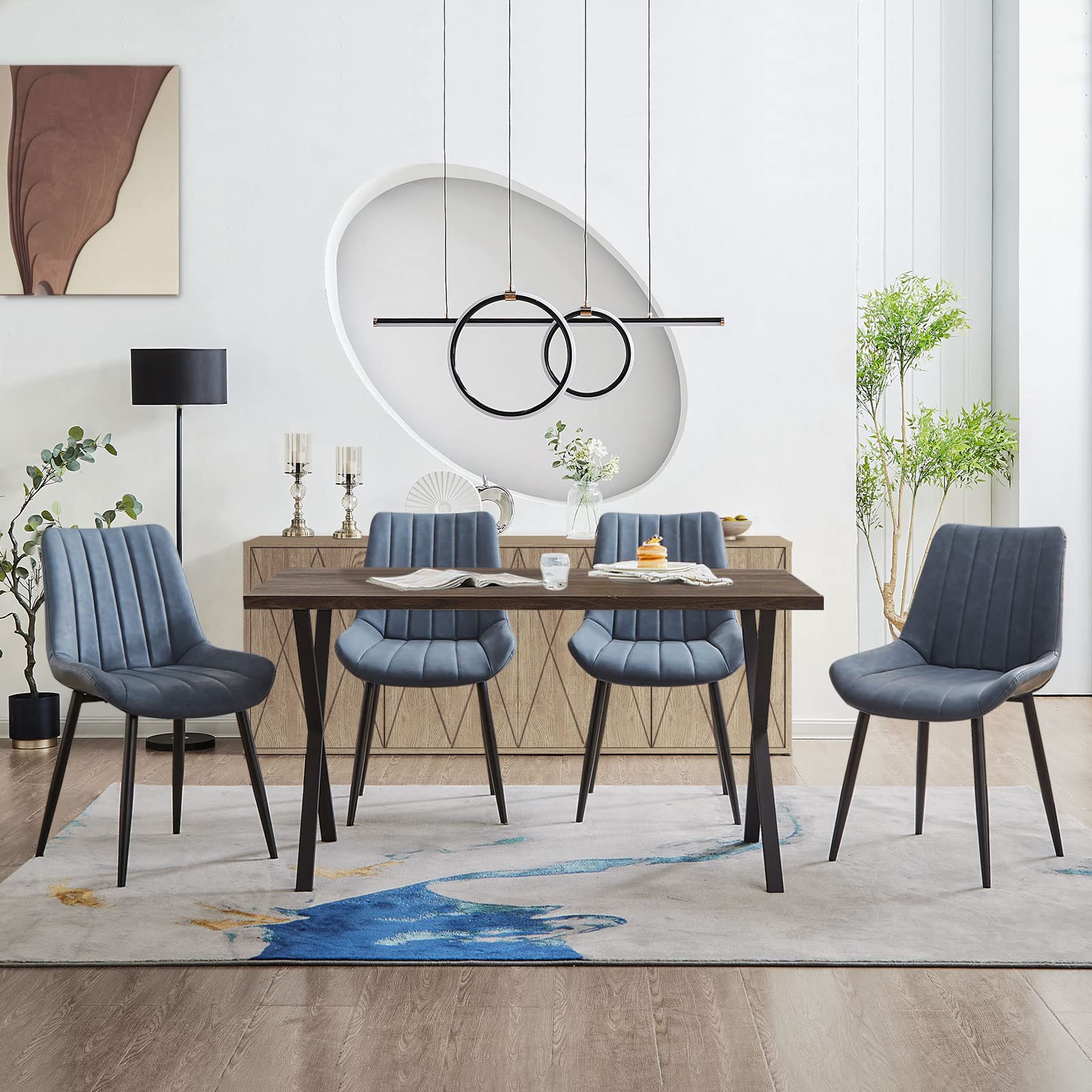 TUKAILAi Set of 4 Modern Faux Leather Dining Chairs - Upholstered Kitchen Chairs with Metal Legs, Comfortable for Home, Restaurant & Office Use - Blue Leisure Chairs for Dining Room, Kitchen & Commercial Spaces