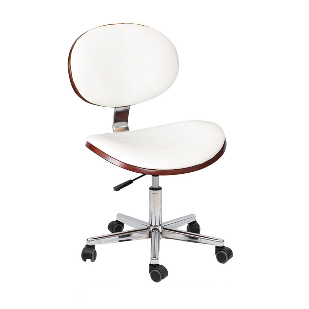 White Swivel Stool Chair - 40-52cm Adjustable Height Solid Wood Backrest Rotating Chair for Home Office, Computer Desk, Dining Room & Reception Area - Multi-Purpose Decorative Seating Solution