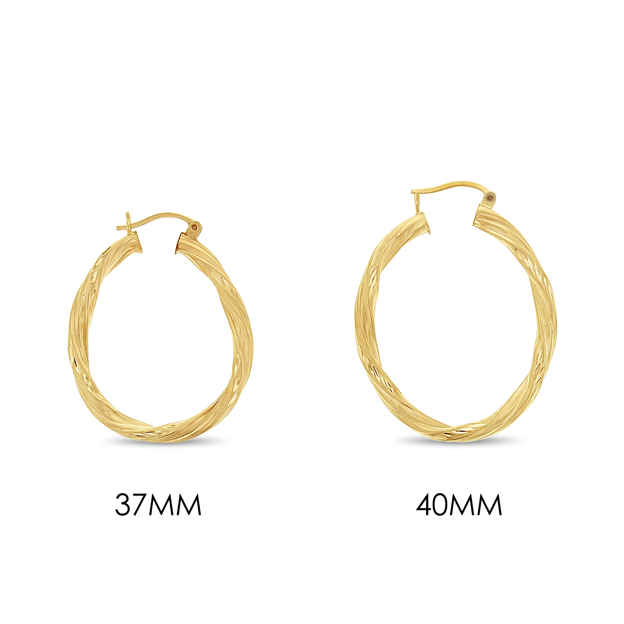 14K Yellow Gold Twisted Diamond Cut Hoop Earrings for Women - Elegant & Durable Jewelry for Parties, Weddings & Everyday Wear