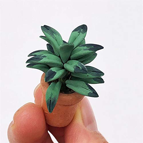 1:12 Scale Mini Green Leaf Pot Plant - Realistic Dollhouse Decoration Accessories for DIY Miniature Gardens & Home Decor