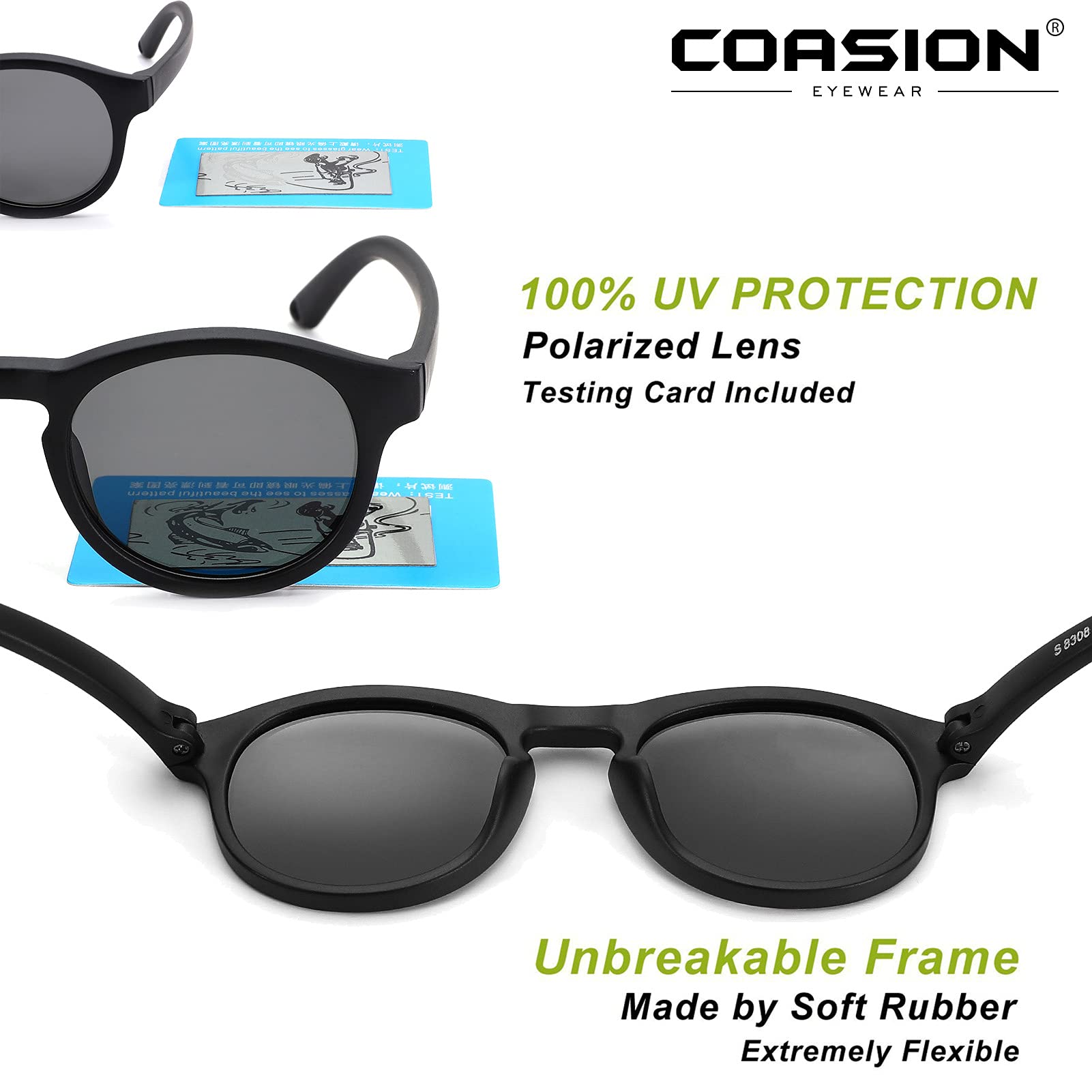 COASION Baby Sunglasses for 0-2 Years - Flexible Round UV400 Polarized Infant Shades with Adjustable Strap | Perfect for Beach, Outdoor Play & Car Rides