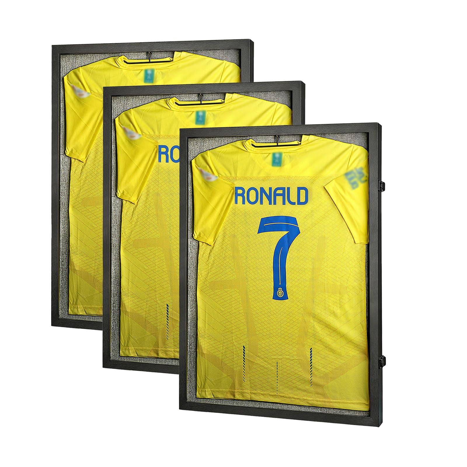 Odjaraye 3 Pack Large Sports Jersey Display Case - Lockable Jersey Shadow Box with 98% UV Protection for Football, Baseball, Basketball, Hockey, Soccer & T-Shirts (Black) - Perfect for Memorabilia Display in Home, Office or Man Cave