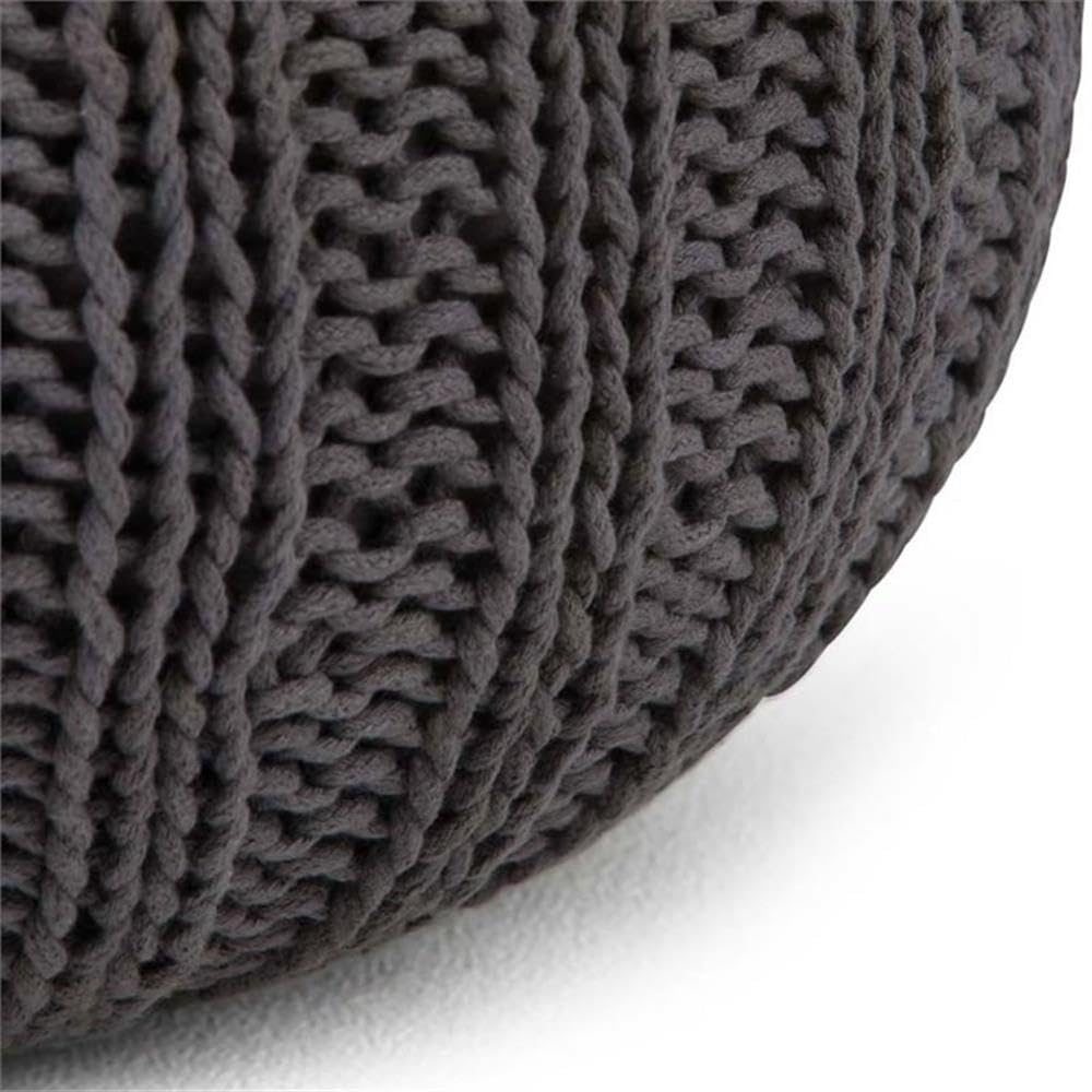 Pemberly Row Round Pouf Ottoman - Small Hand Knitted Cotton Woven Footrest Stool for Living Room, Couch & Floor - Dark Gray Cloth Bean Bag Chair (20