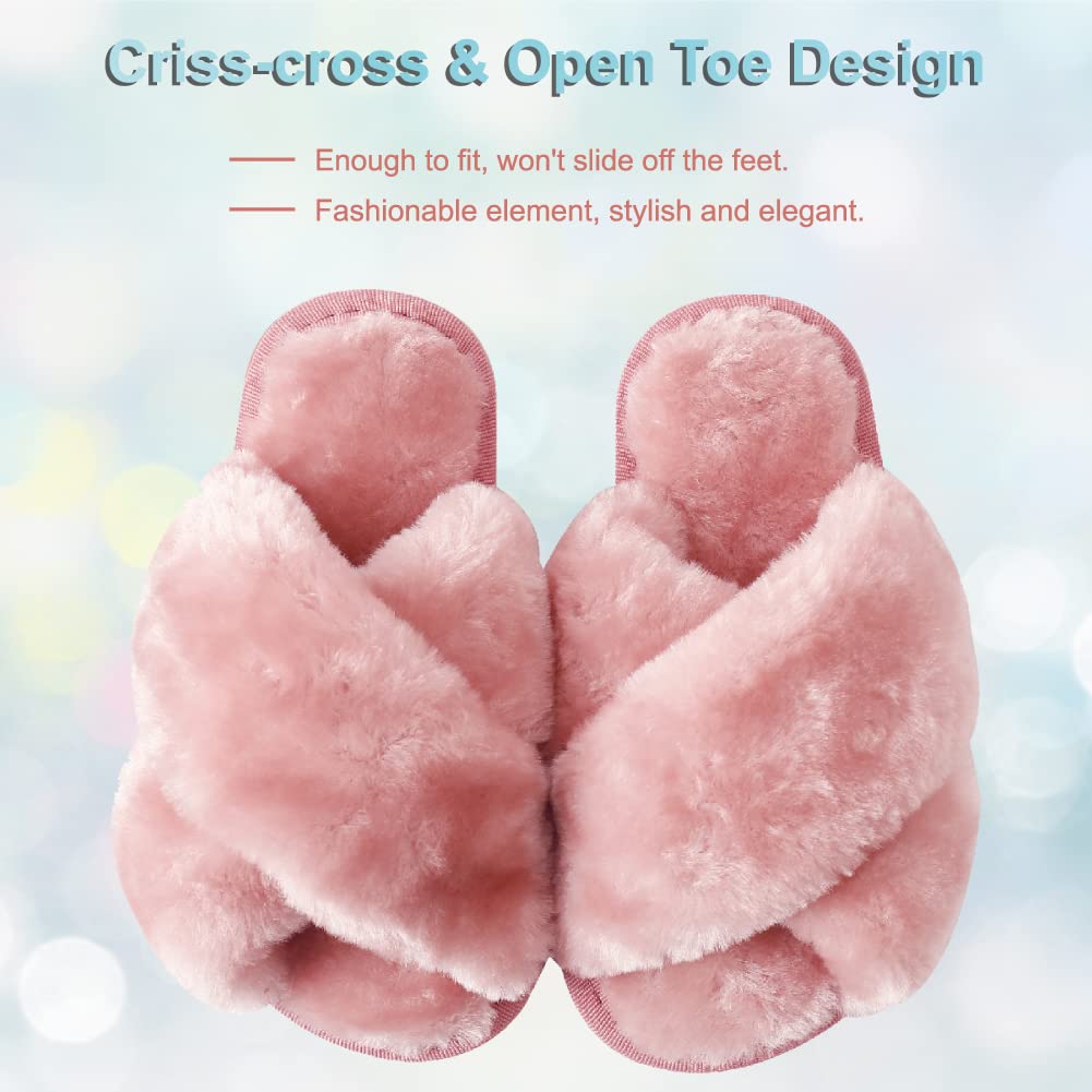 Fadezar Girls Fluffy Slippers - Warm Plush Memory Foam House Shoes for Kids | Cute Leopard Print Open-Toe Slide-On Slippers for Indoor Comfort & Playtime