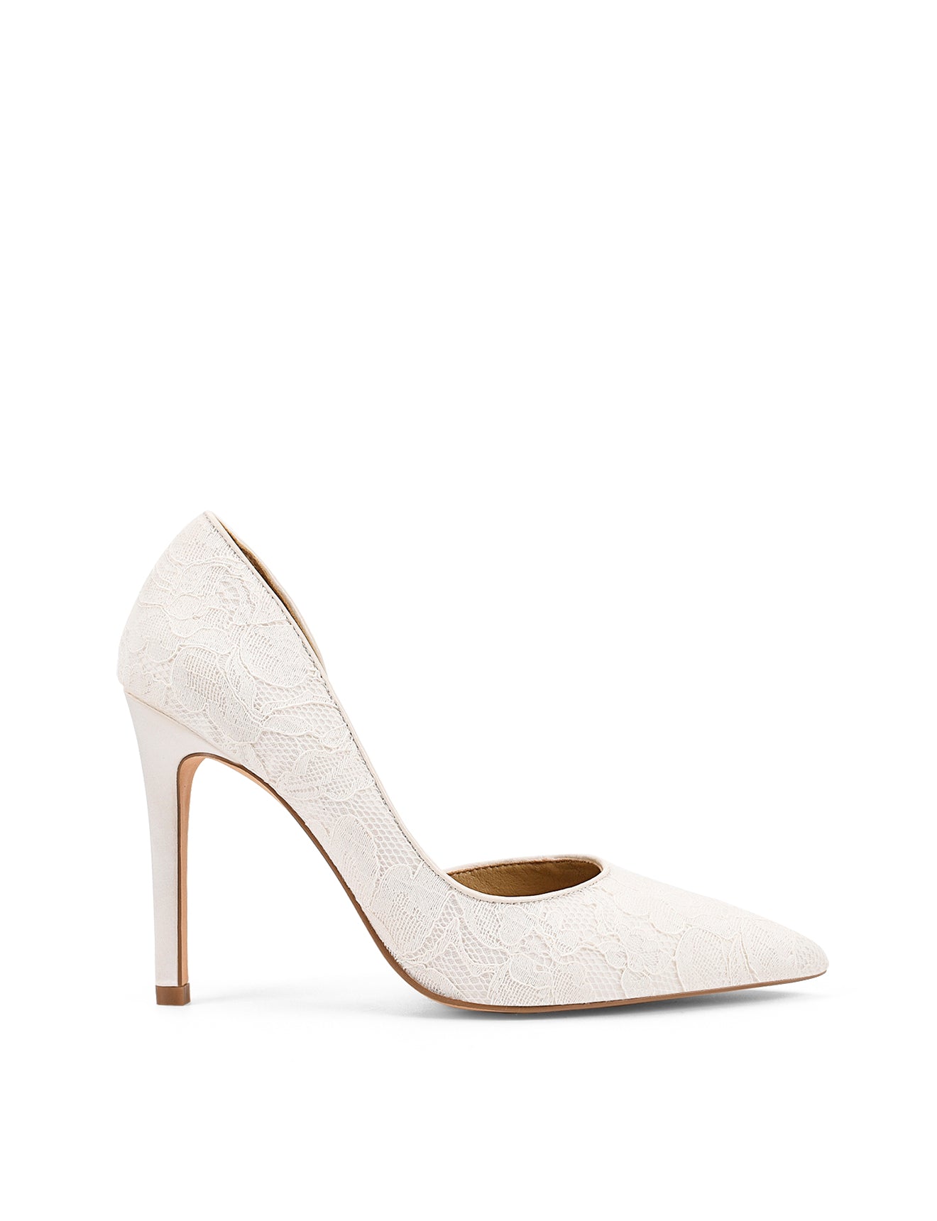 Elegant Cici Stiletto Dorsay Pumps - Chalk Satin & Lace Women's Dress Shoes for Weddings, Parties & Formal Events