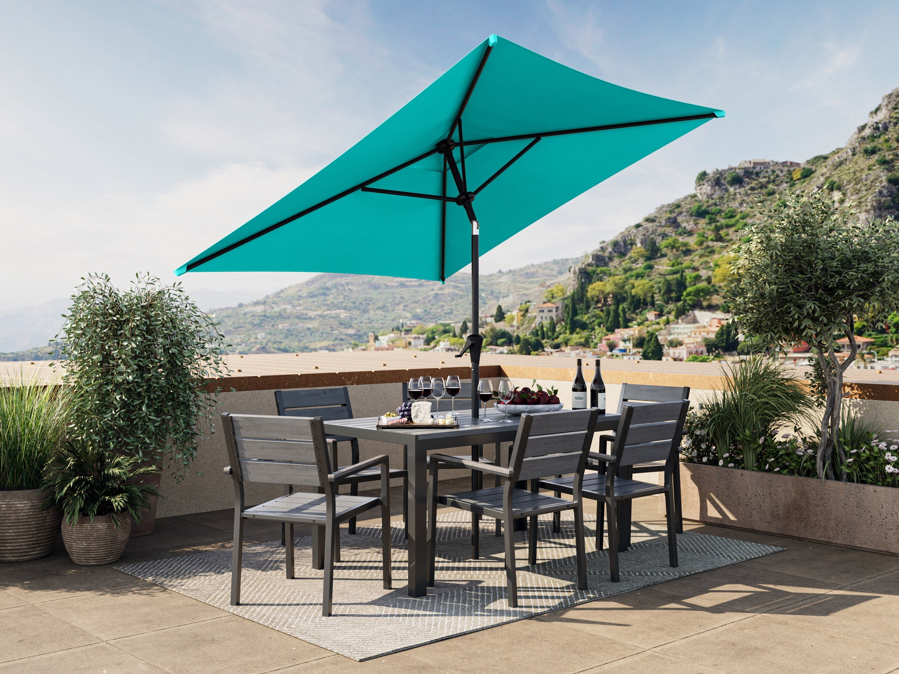 9ft Square Turquoise Patio Umbrella - UV Protection Outdoor Market Umbrella for Poolside, Beach, Backyard & Patio Furniture