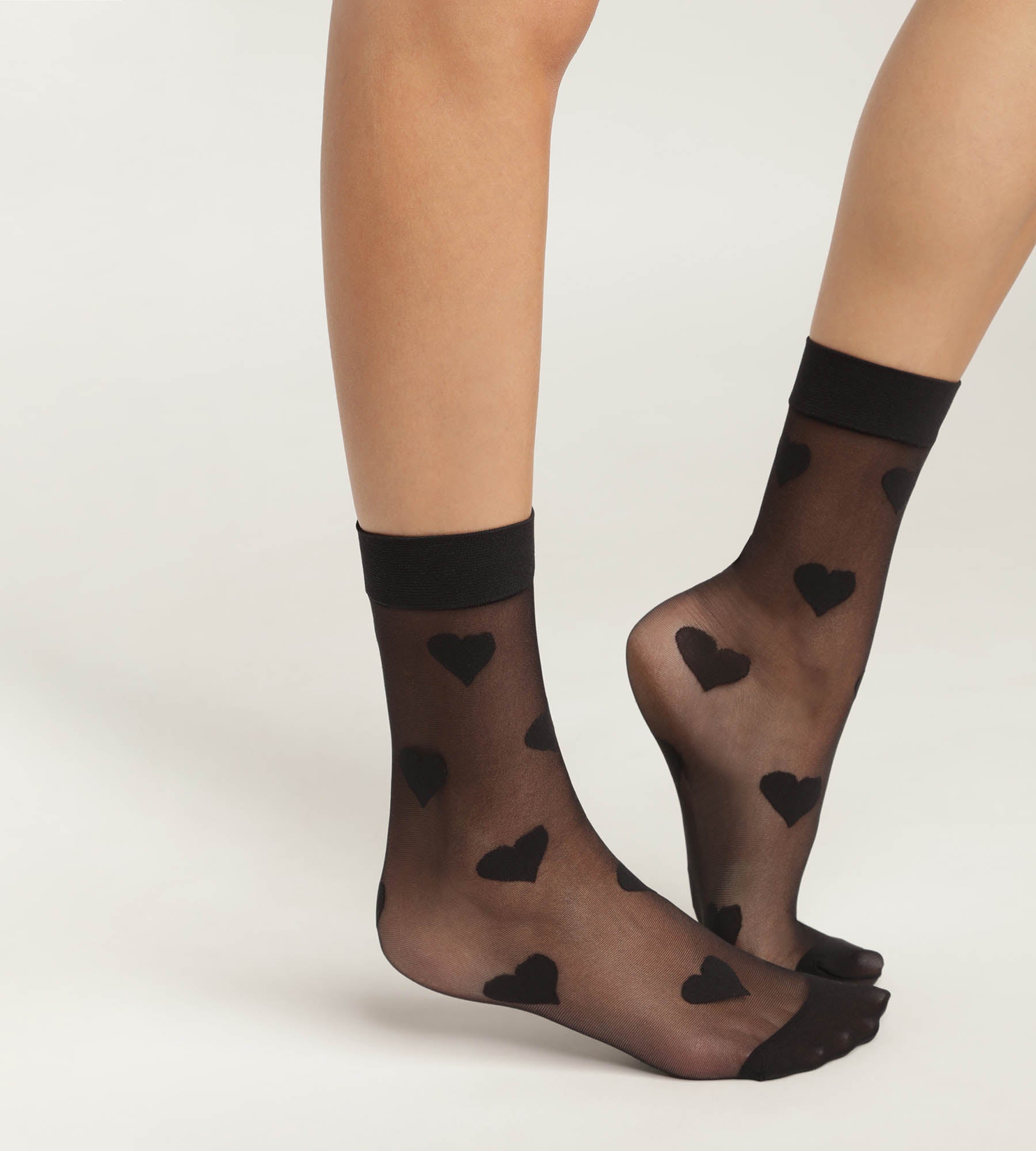 Sheer Black Lace Heart Pattern Ankle Socks for Women - Comfortable & Stylish Footwear for Casual Wear, Date Nights & Everyday Outfits