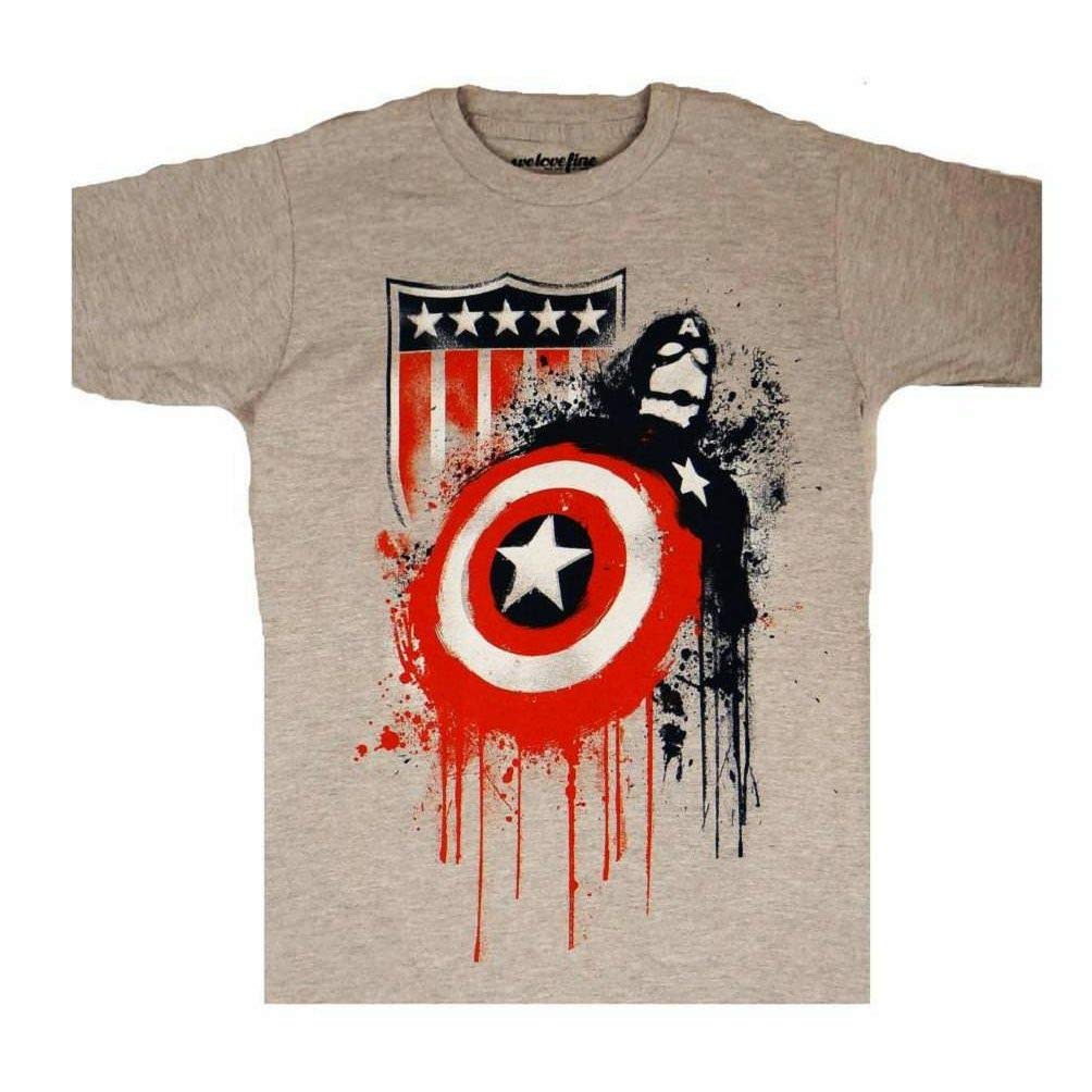 Marvel Captain America Iconic Drips Men's Grey Graphic T-Shirt - Superhero Casual Wear for Comic Fans & Avengers Lovers