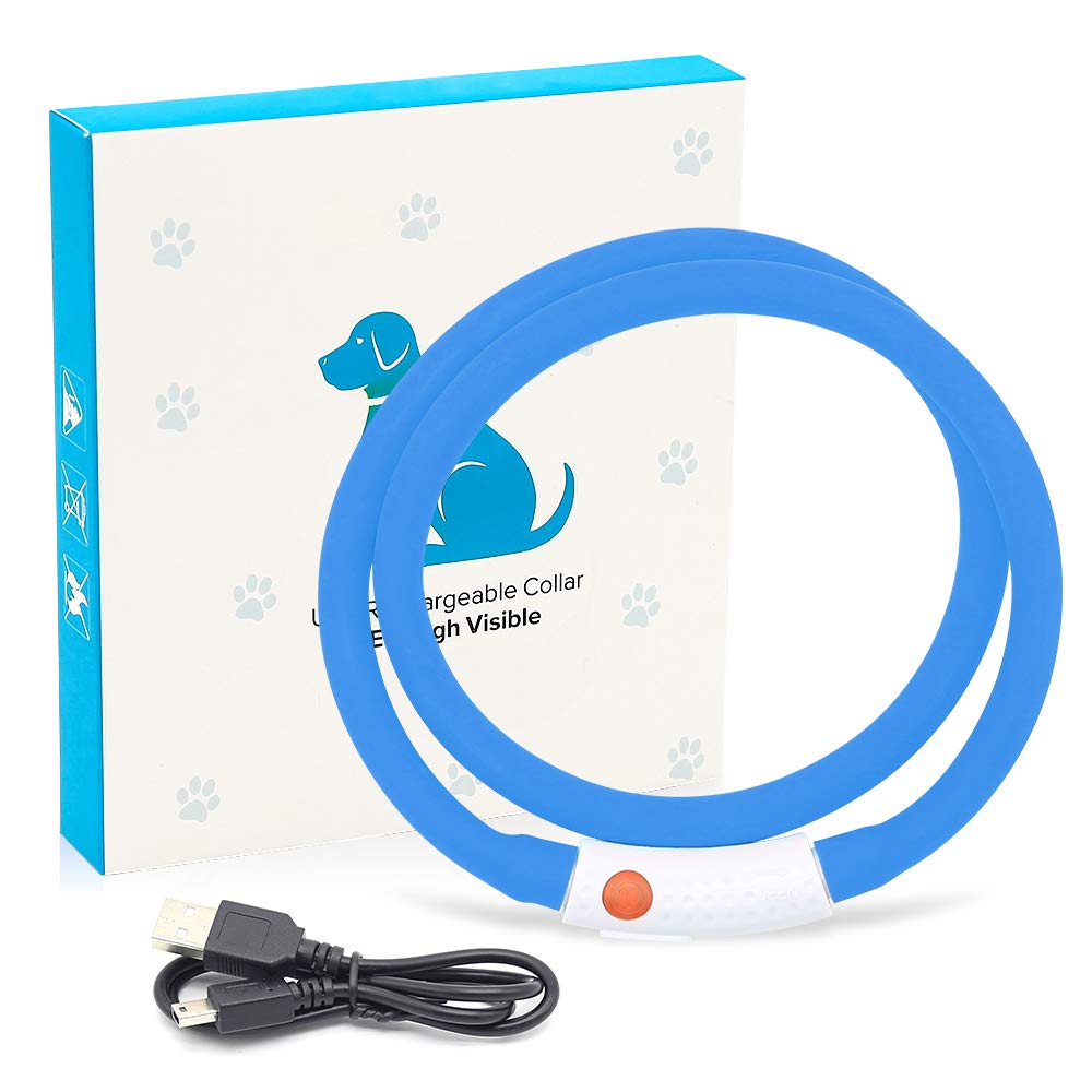 BSEEN Rechargeable LED Dog Collar - Glowing Safety Collar with Cuttable Design for Small, Medium & Large Dogs (Blue) | Perfect for Night Walks, Jogging & Outdoor Adventures