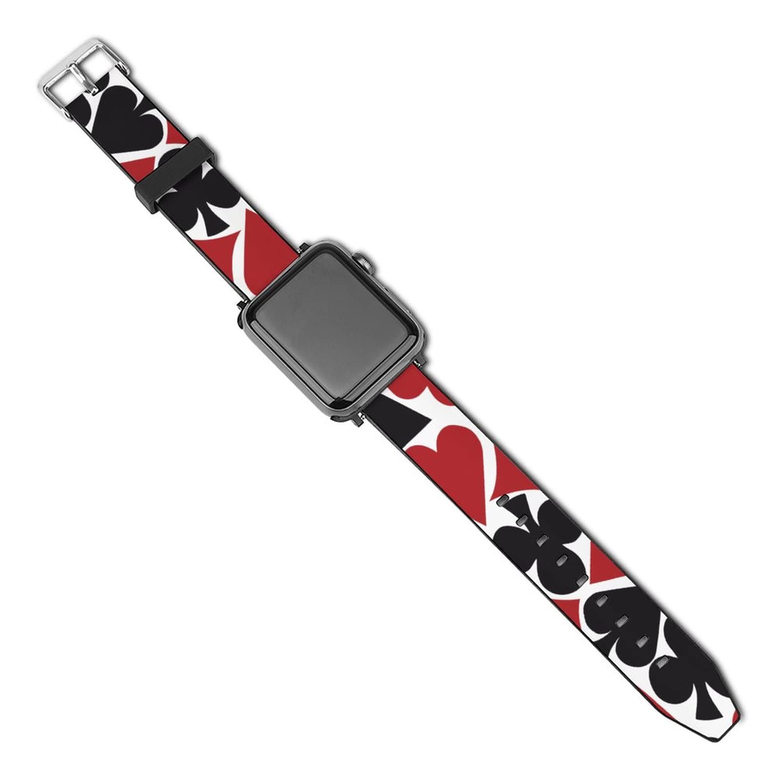 Durable PU Leather Smart Watch Band - Soft Elastic Thin Replacement Strap for Men & Women - Compatible with Apple Watch 38mm/40mm, 42mm/44mm - Poker Heart Square Design - Perfect for Workouts, Office & Casual Wear