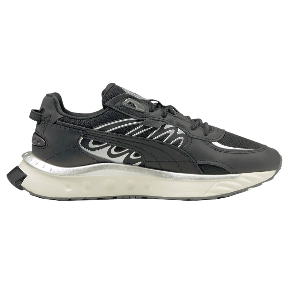 PUMA Men's Wild Rider Tecno Lace-Up Sneakers - Black Casual Shoes for Running, Walking & Everyday Wear | Comfortable Athletic Footwear for Men