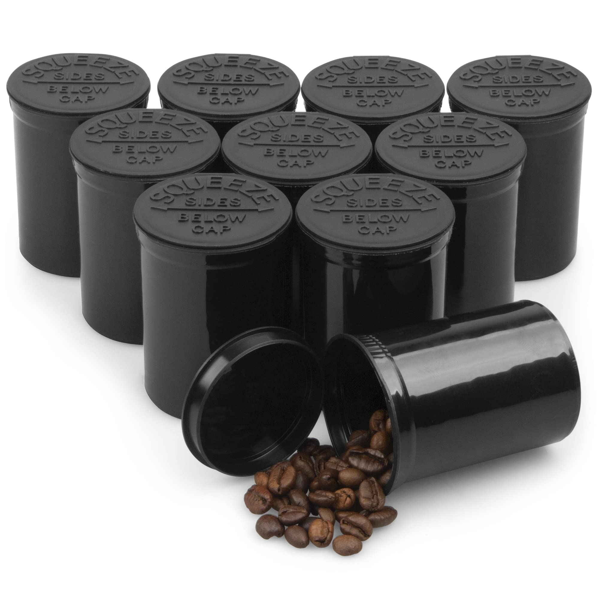 Airtight Storage Jars with Lids - 10 Pack Black 30 Dram Pop Top Pill Bottles for Coffee, Herbs, Candy - Odor-Proof & Freshness Preserving Containers - Perfect for Kitchen Pantry, Spice Organization & Travel Storage