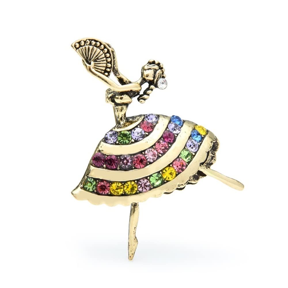 Vintage Rhinestone Dancing Girl Brooch Pin for Women - Elegant Alloy Gold Jewelry (2.55 Inch) - Perfect for Parties, Dances, Sports Events & Gift Giving