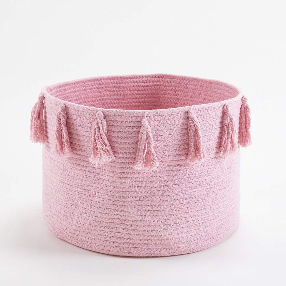 JIGUANG 45X30CM Cotton Rope Storage Basket - Multi-Purpose Organizer for Laundry, Kids Toys, Snacks & Magazines - Nursery Hamper & Home Decor (Pink) - Perfect for Bedroom, Playroom & Closet Organization