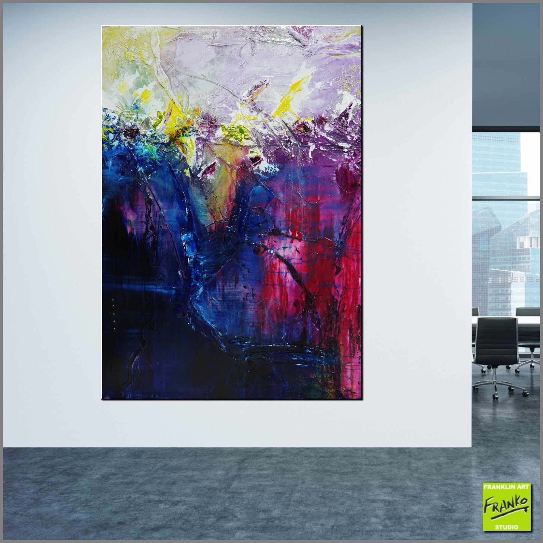 140cm x 100cm Purple Blue Abstract Floral Textured Canvas Wall Art - Modern Home Decor for Living Room, Bedroom & Office