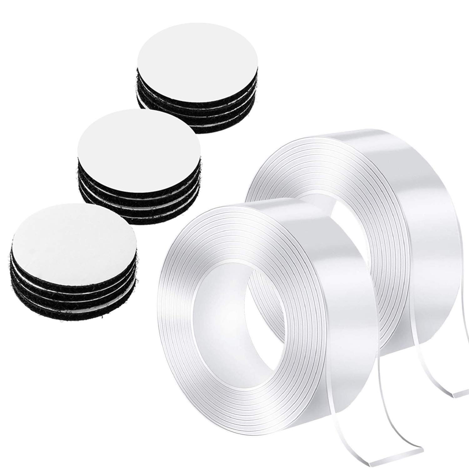 12 Pack Hook and Loop Sticky Back Dots with 2 Rolls 6.5 FT Nano Double Sided Tape - Heavy Duty Adhesive for Indoor & Outdoor Use - Perfect for Hanging Decor, Organizing Cables, and DIY Projects