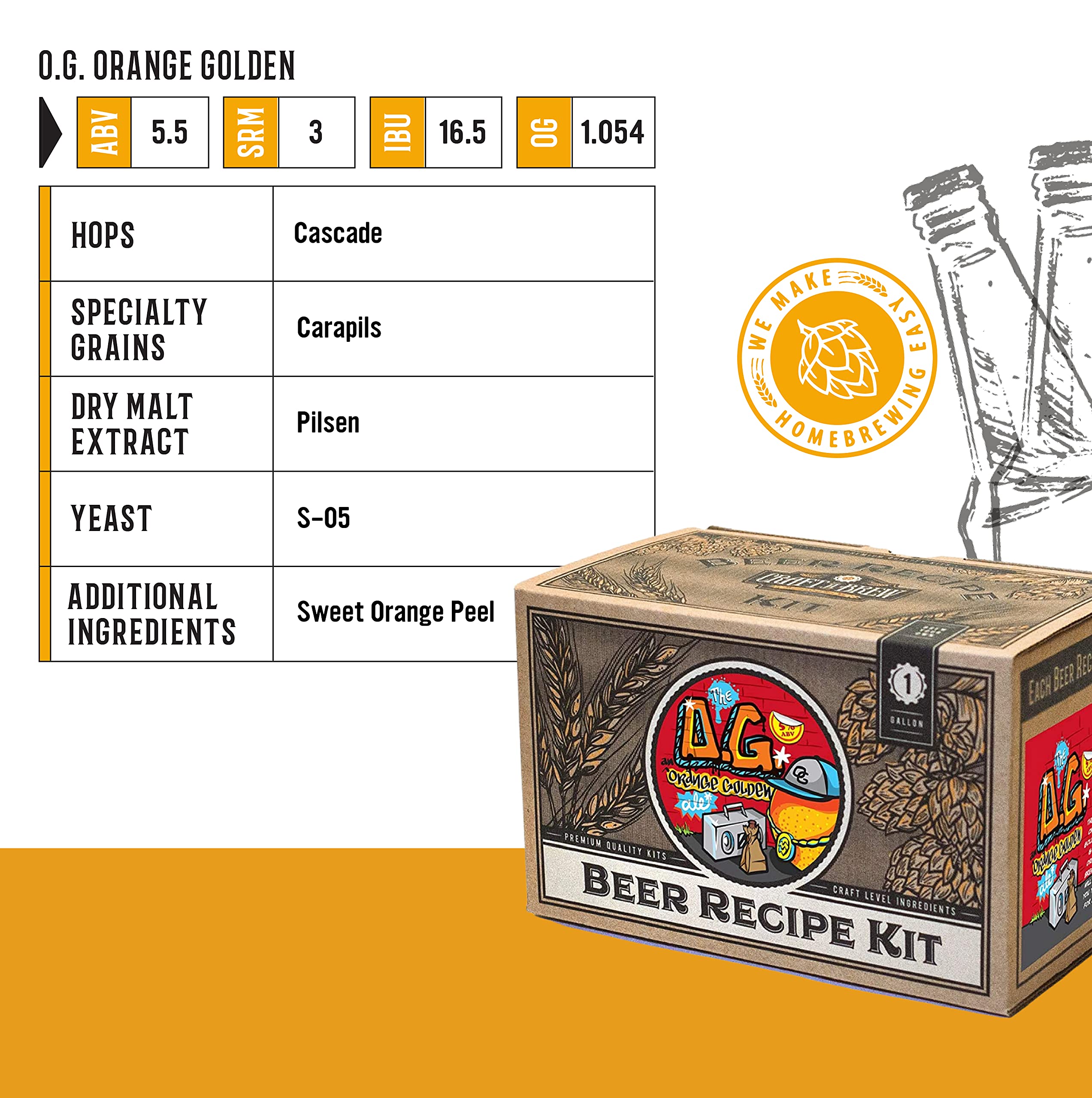 Craft A Brew Orange Golden Ale Recipe Kit - 1 Gallon Home Brewing Beer Supplies with Premium Ingredients - Perfect for Beginners & Homebrewers (Ideal for Parties, Gifts & DIY Beer Making)