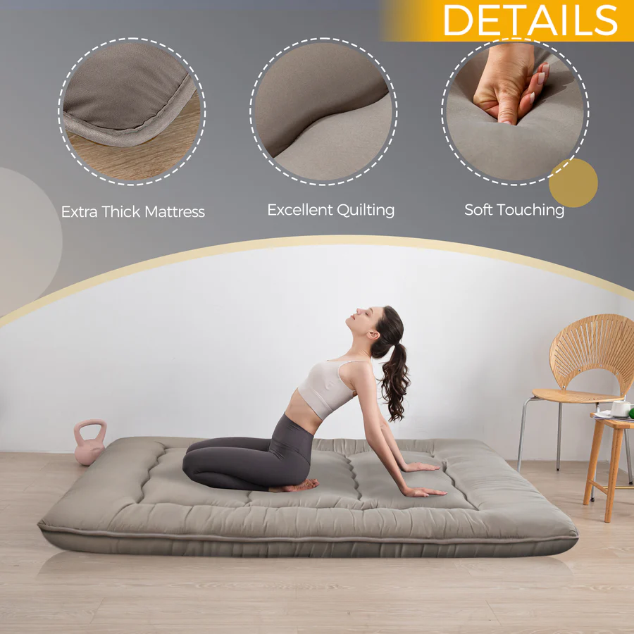 MAXYOYO Charcoal Grey Japanese Futon Mattress - Foldable Floor Mattress for Guest Bed, Camping & Small Spaces | Comfortable & Space-Saving Sleeping Solution