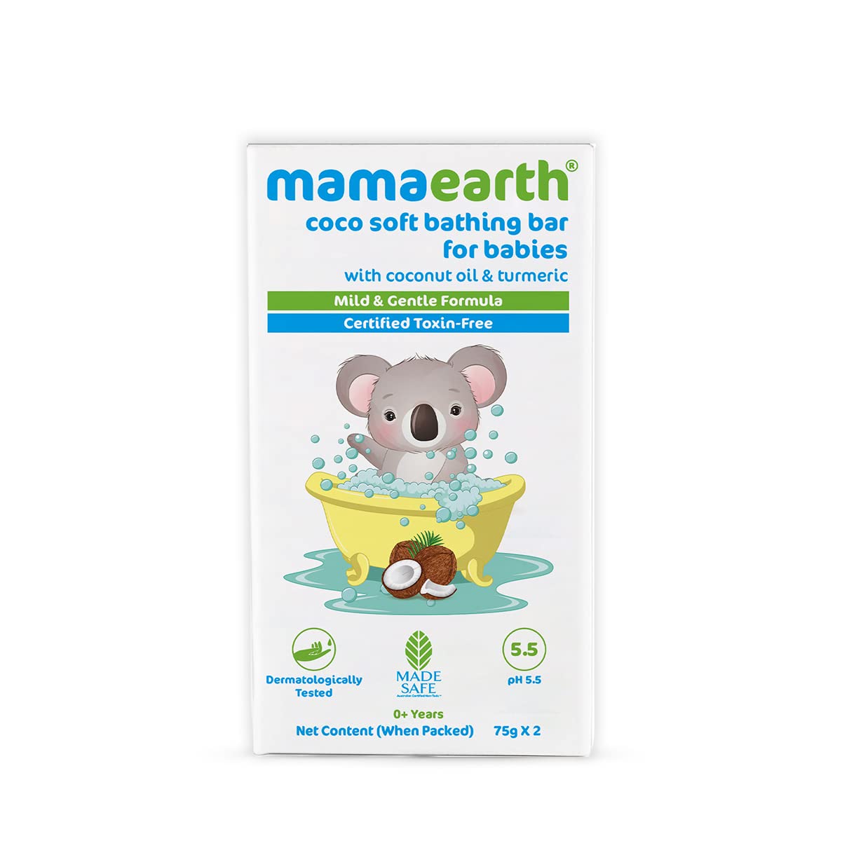 Mamaearth Coco Soft Baby Bathing Bar with Coconut Oil & Turmeric - pH 5.5 Gentle Soap for Newborns & Infants (Pack of 2 x 75g) - Perfect for Sensitive Skin & Daily Bath Time