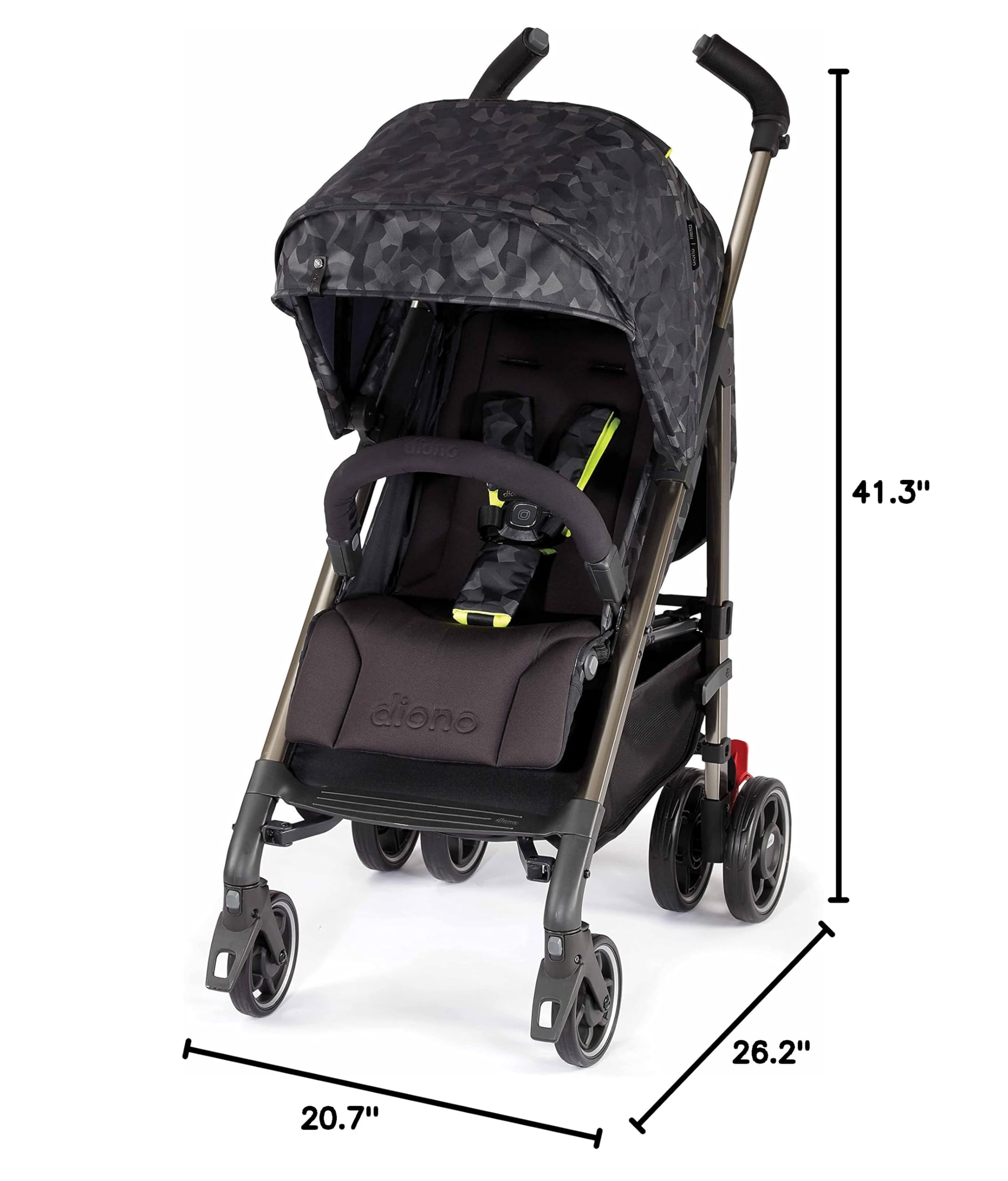 Diono Flexa Luxe Lightweight Umbrella Stroller for Babies & Toddlers - Compact Fold, Car Seat Compatible, XL Storage Basket, Black Camo - Perfect for Travel, Shopping & Everyday Use