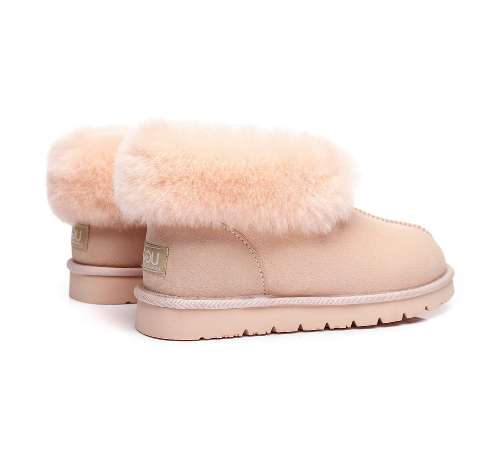 Australian Shepherd® UGG Slippers - Double Face Sheepskin with Wool Collar Ankle Booties for Women | Cozy Indoor/Outdoor Winter House Shoes for Comfort & Warmth