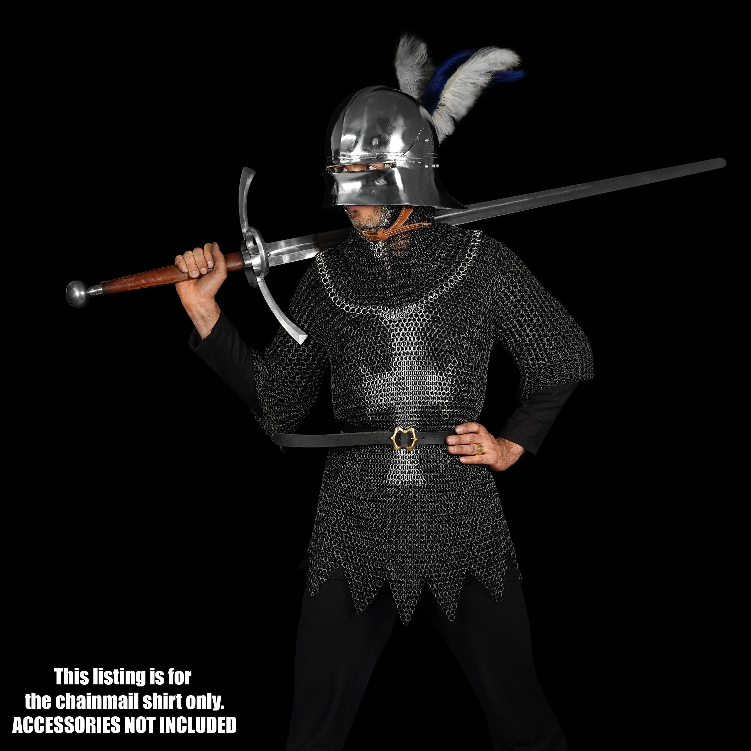 Mythrojan Chainmail Shirt - Steel Butted Half Sleeve Armor for Medieval LARP, Renaissance Faire & Cosplay | Historical Reenactment & Costume Accessory