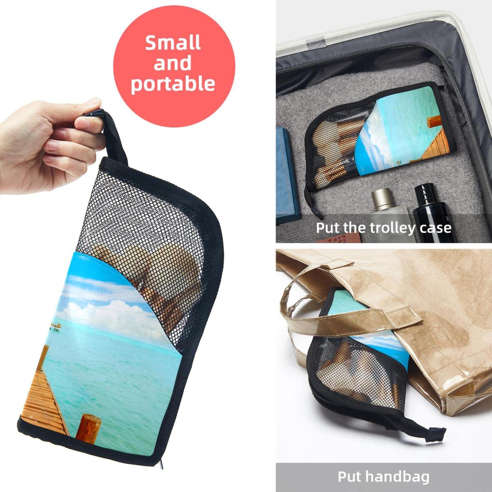 Premium 12-Piece Makeup Brush Organizer Bag with Seaside View - Portable Travel Makeup Brush Holder Case for Professional & Home Use