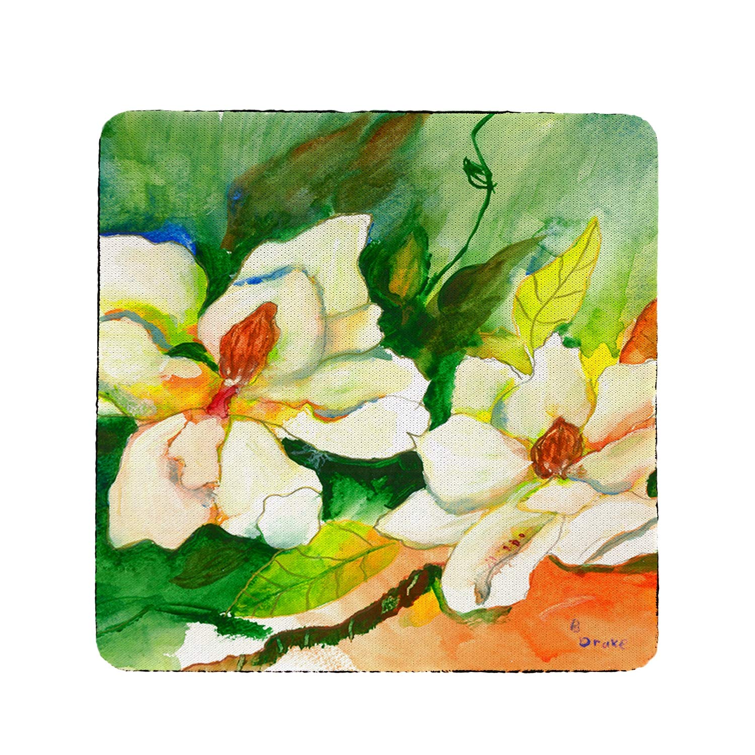 Betsy Drake Magnolias Coaster Set of 4 - Absorbent Ceramic Drink Coasters for Coffee, Wine & Beverages - Perfect for Home, Office & Kitchen Decor