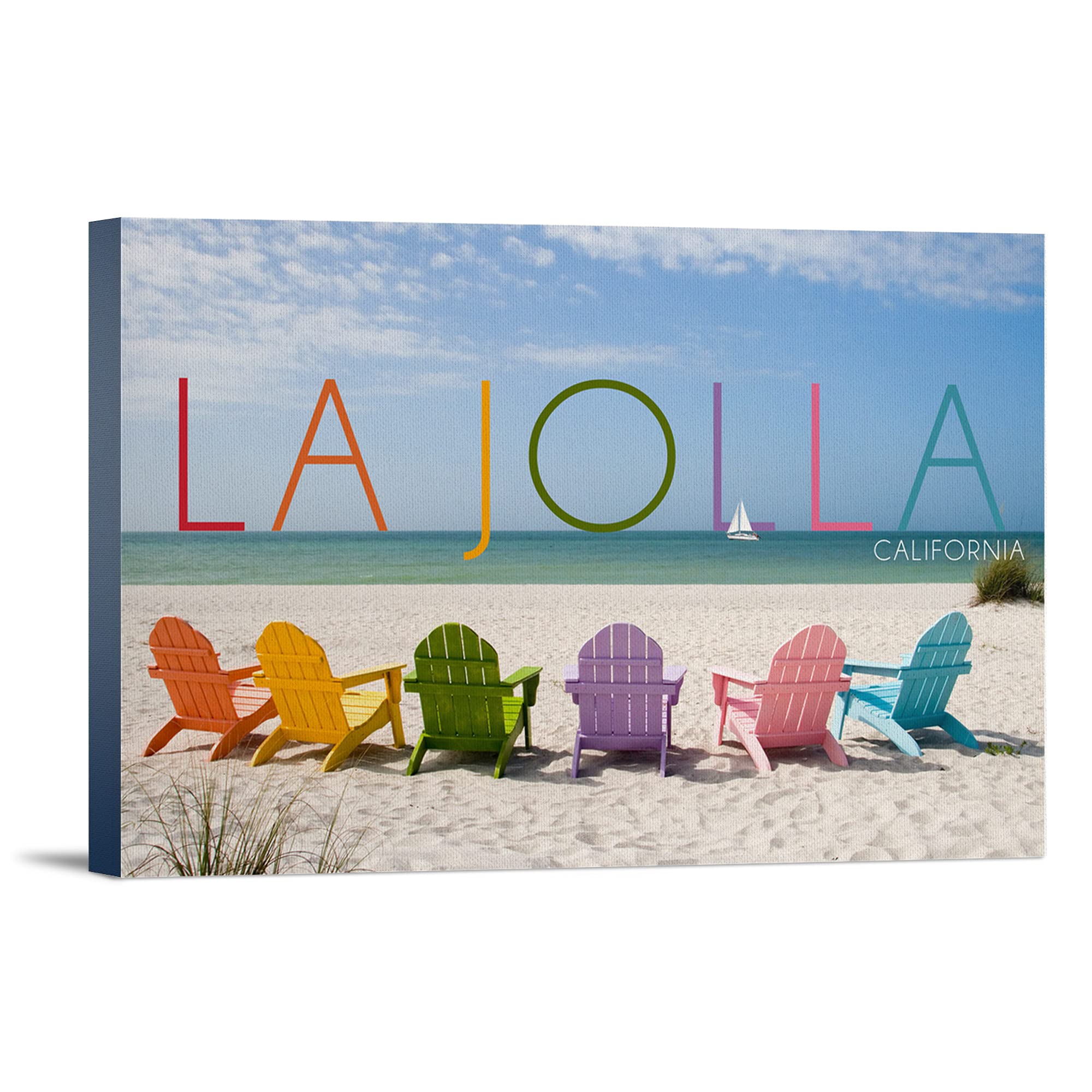 Lantern Press La Jolla California Beach Art - 16x24 Wrapped Canvas Wall Decor with Colorful Beach Chairs - Perfect for Coastal Living Room, Beach House Decor & Vacation Home Wall Art