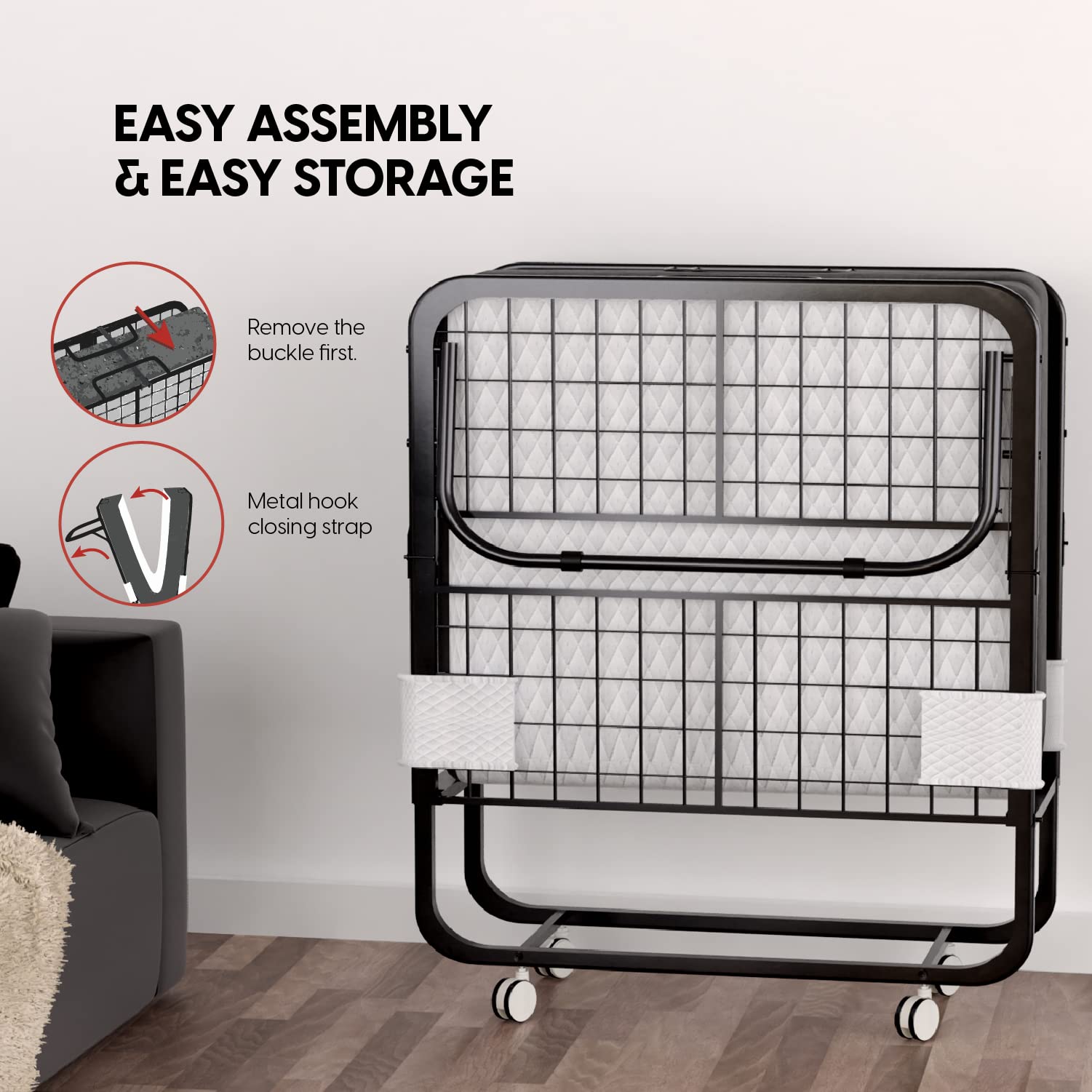 EconoHome Twin Size Folding Bed with 5-inch Memory Foam Mattress - 75x38 Inch Portable Rollaway Guest Bed - Space-Saving Foldable Design for Easy Storage (31 Inch) - Perfect for Small Apartments, Guest Rooms & Home Offices