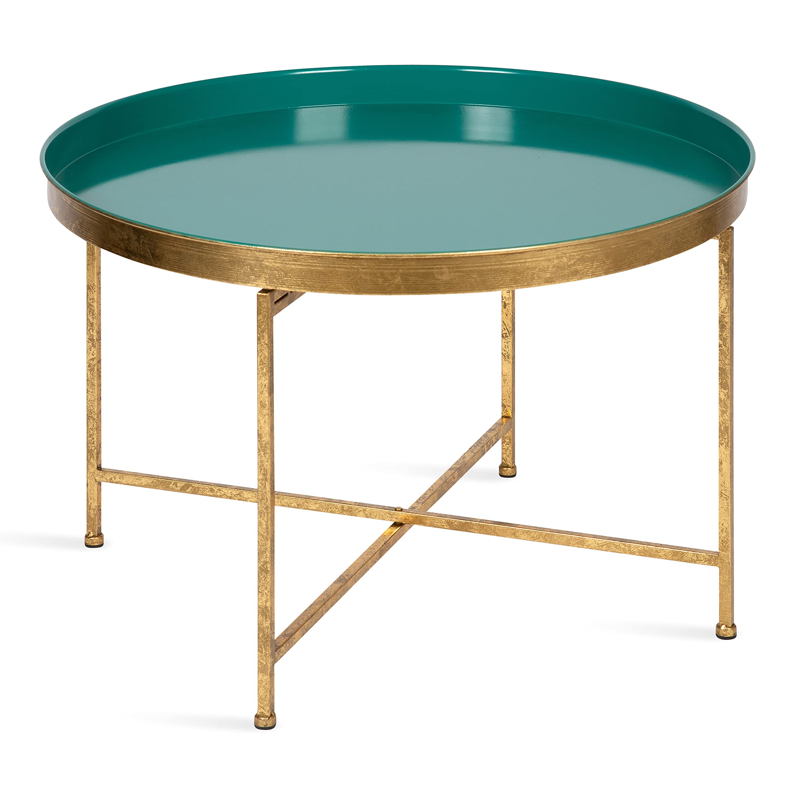 Kate and Laurel Celia Modern Coffee Table - 28 x 28 x 19 Inches, Teal and Gold Glamorous Folding Metal Table with Storage Shelf | Perfect for Living Room, Lounge & Small Space Decor