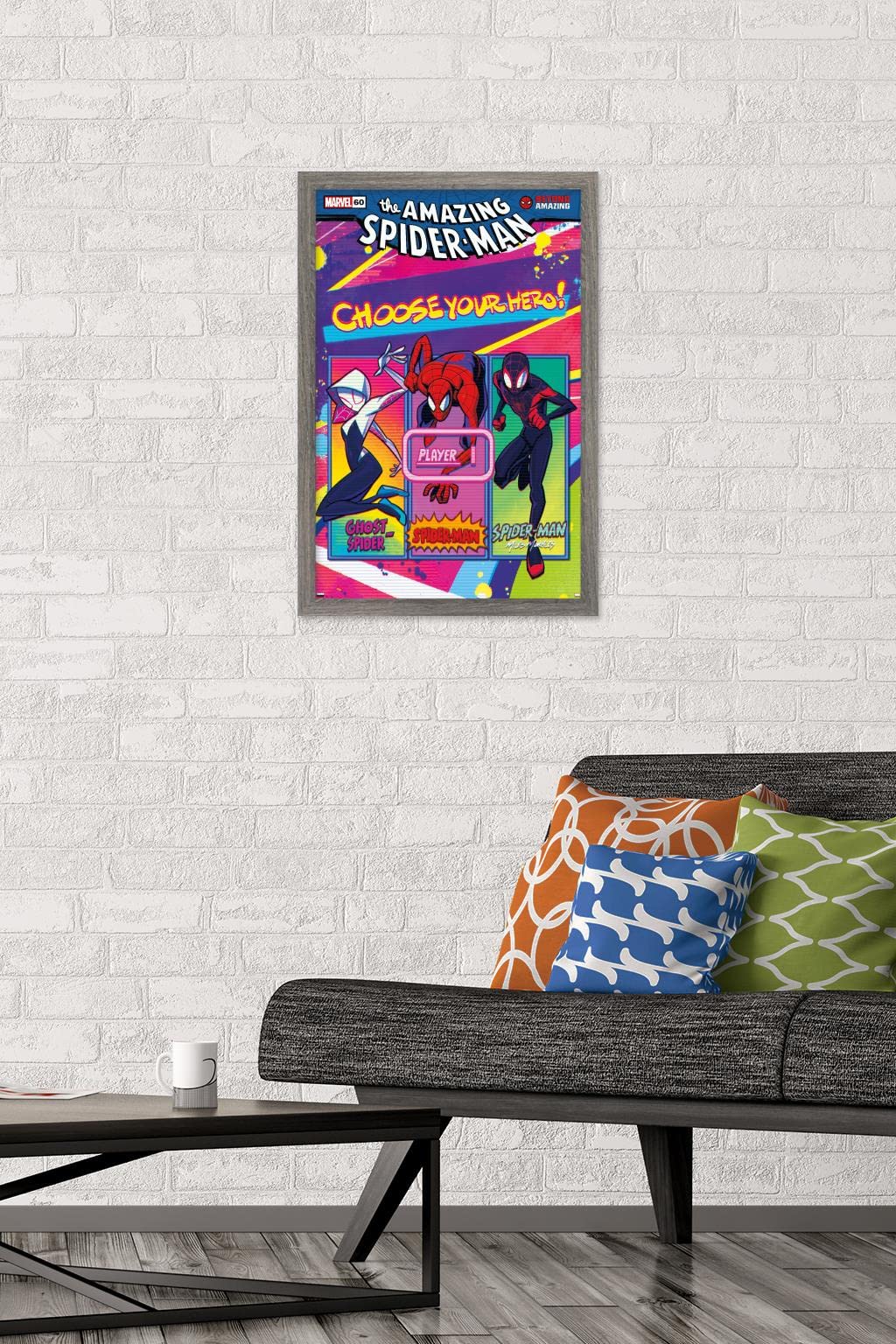 Marvel Comics Spider-Man: Beyond Amazing Wall Poster - 22.4x14.7 Inches Barnwood Framed Superhero Decor | Perfect for Bedroom, Game Room & Marvel Fan Gifts