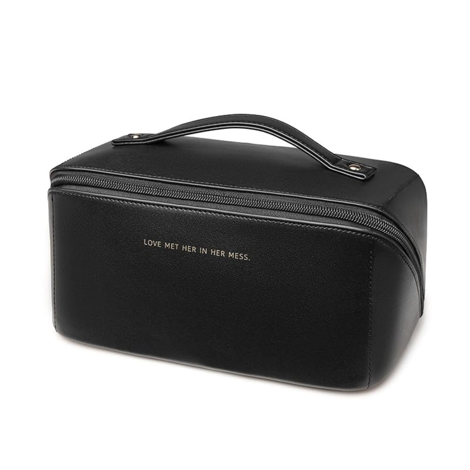 Waterproof PU Leather Travel Makeup Bag for Women - Large Capacity Cosmetic Organizer with Dividers & Handle, Wide Open Flat Toiletry Case | Perfect for Air Travel, Gym, Vacation & Daily Use