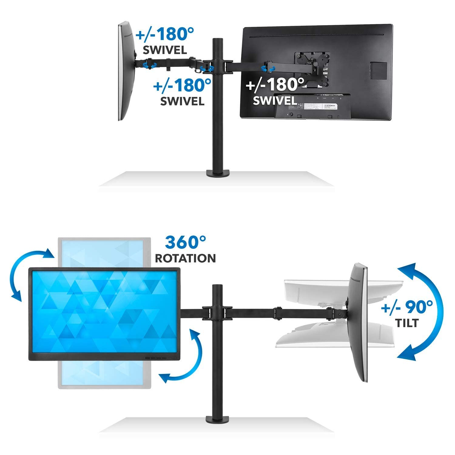 Mount-It! Dual Monitor Standing Desk with Height Adjustable Workstation - Heavy Duty Full Motion Monitor Arms for 2 Screens (17-27 Inch) | Perfect for Home Office, Gaming Setup & Ergonomic Workspace