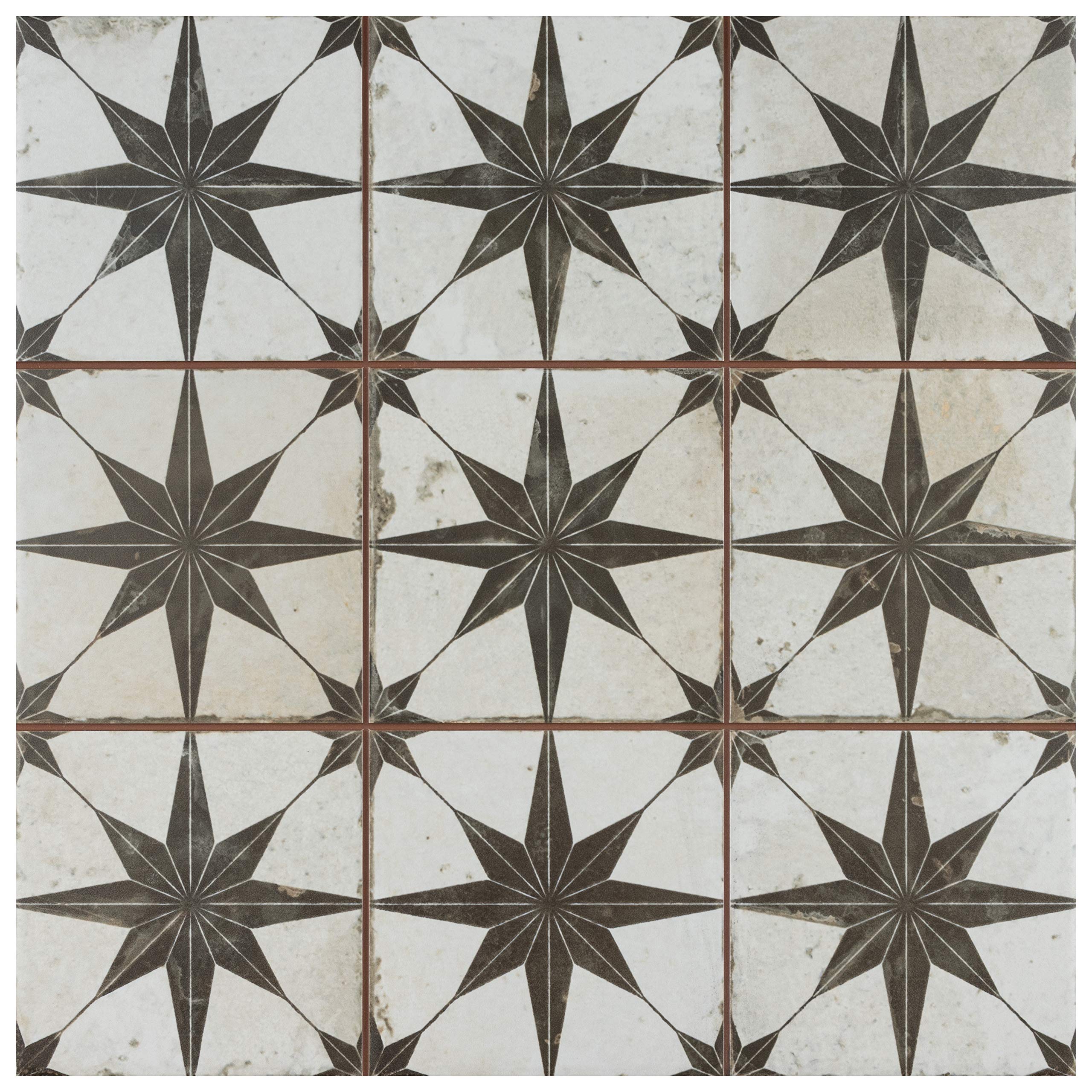 Merola Tile Harmonia Kings Star Nero 13x13 Inch Ceramic Floor & Wall Tile - Perfect for Kitchen Backsplash, Bathroom & Living Room Decor