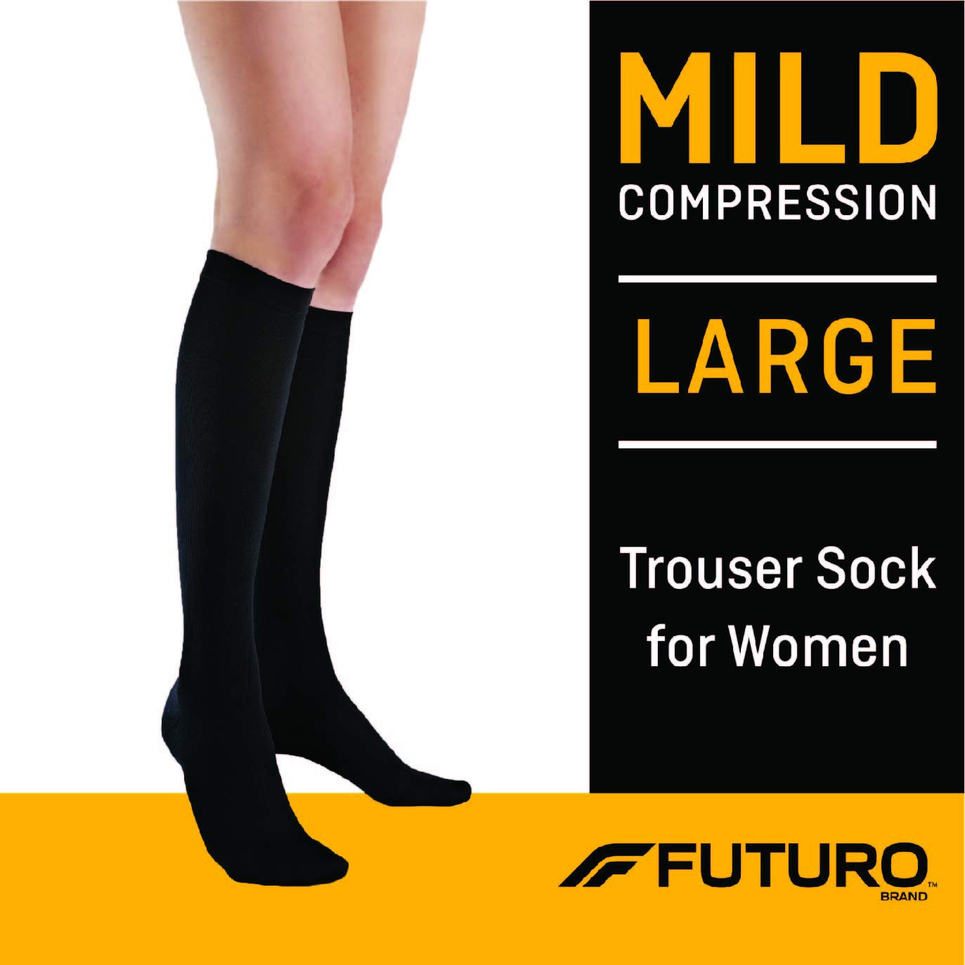 Futuro Energizing Trouser Socks for Women - Mild Compression Socks (Large, Black) - Comfortable Support for Work, Travel & Daily Activities
