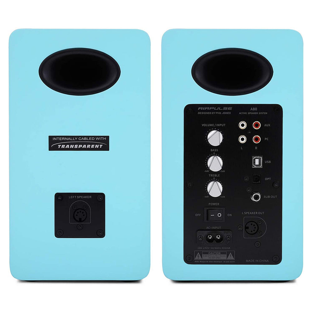 Airpulse A80 Active Bookshelf Speakers - Wireless Bluetooth Studio Monitor Speakers with High Fidelity Sound (Blue) - Perfect for Home Audio, Gaming, and Music Production