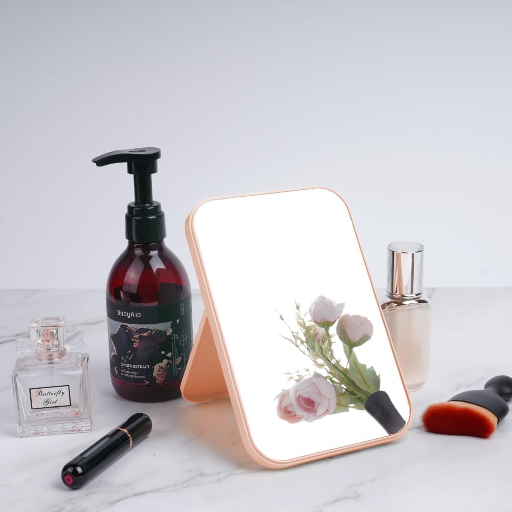DLEST Foldable Desktop Makeup Mirror - Portable Square Vanity Mirror with Stand for Women, Wall Mount & Tabletop Mount, Pink | Perfect for Home, Travel, and Professional Makeup Application