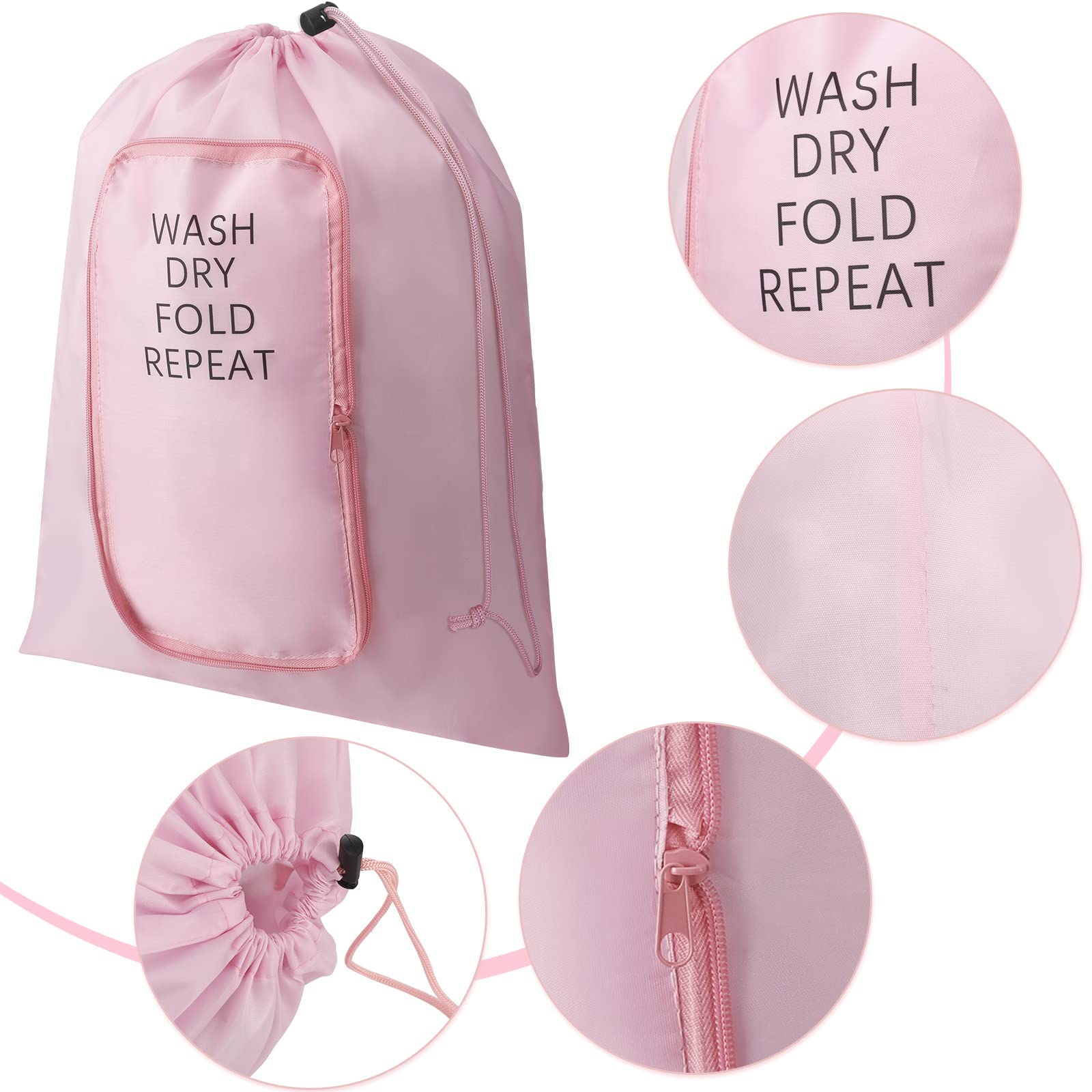Boao 2 Pack Washable Travel Laundry Bags with Drawstring & Zipper - 22x18 Inch Reusable Dirty Clothes Organizer for Suitcase (Pink, Gray) - Perfect for Travel, Camping & College Dorm Organization