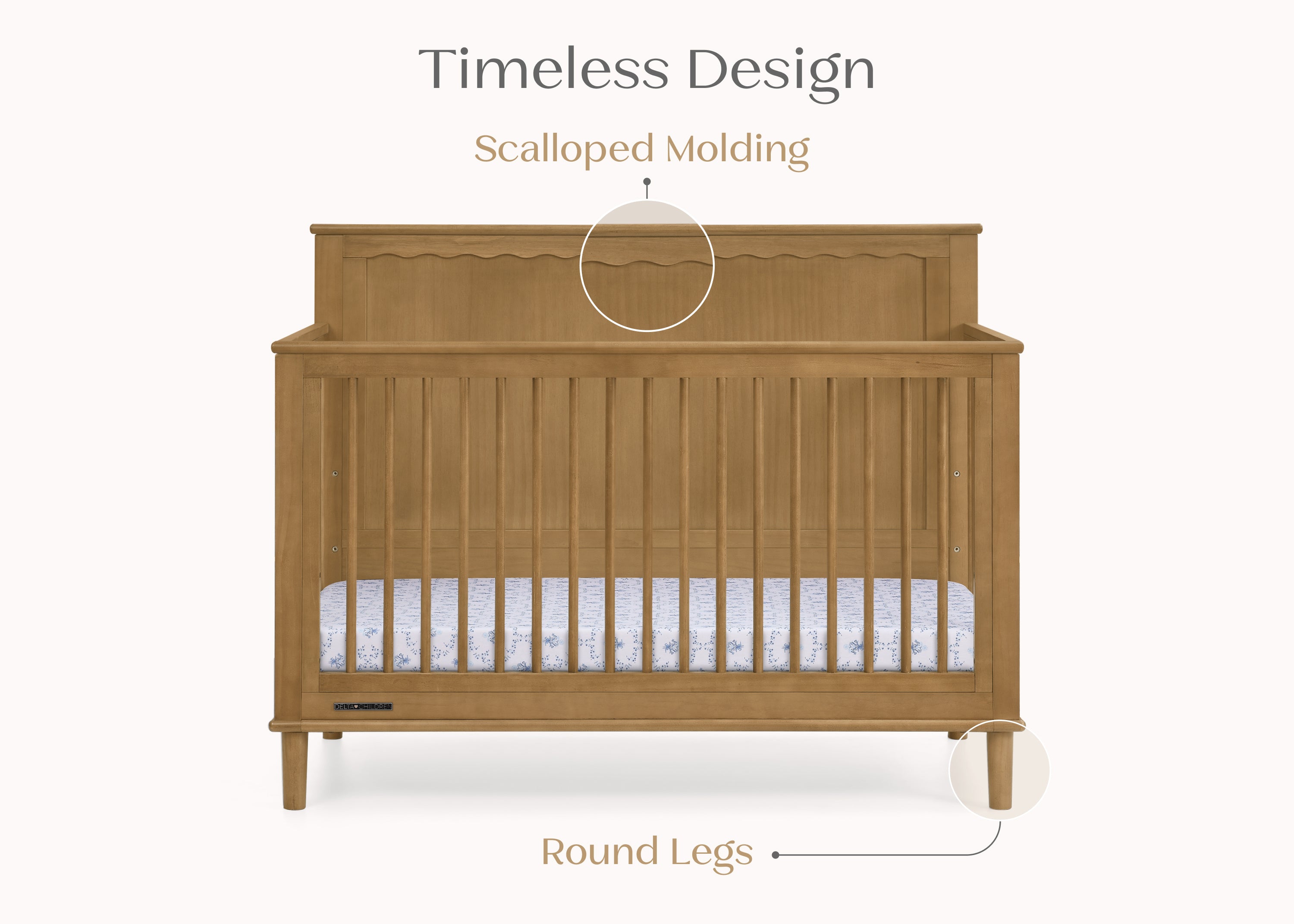 Penelope 6-in-1 Convertible Baby Crib - Toddler Bed with Mattress | Nursery Furniture for Boys & Girls | Perfect for Small Spaces & Growing Families