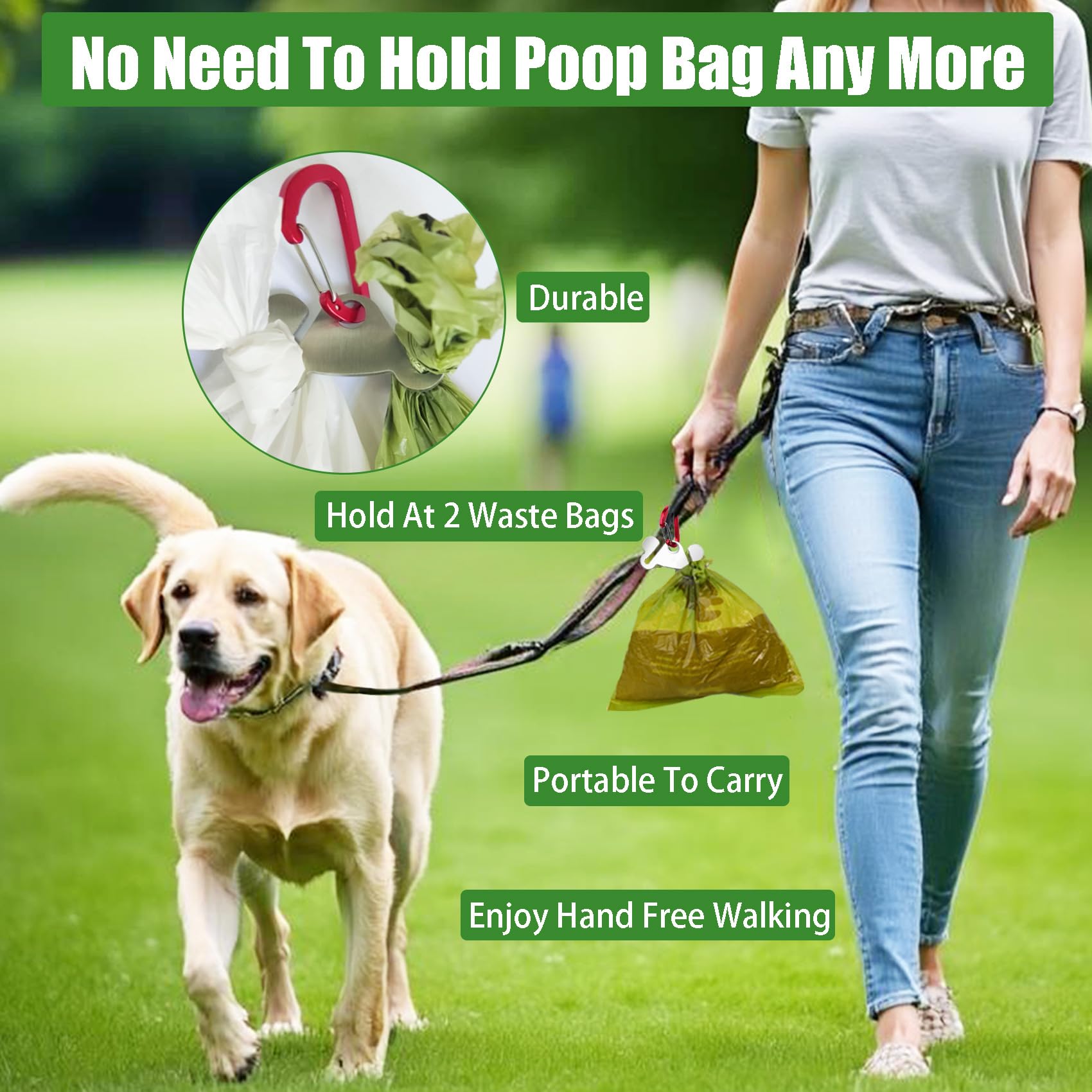 2PCS Dog Poop Bag Holder - Leash Attachment Waste Bag Dispenser for Dogs, Hands-Free Poop Bag Carrier for Walking & Hiking - Durable & Convenient for Pet Owners