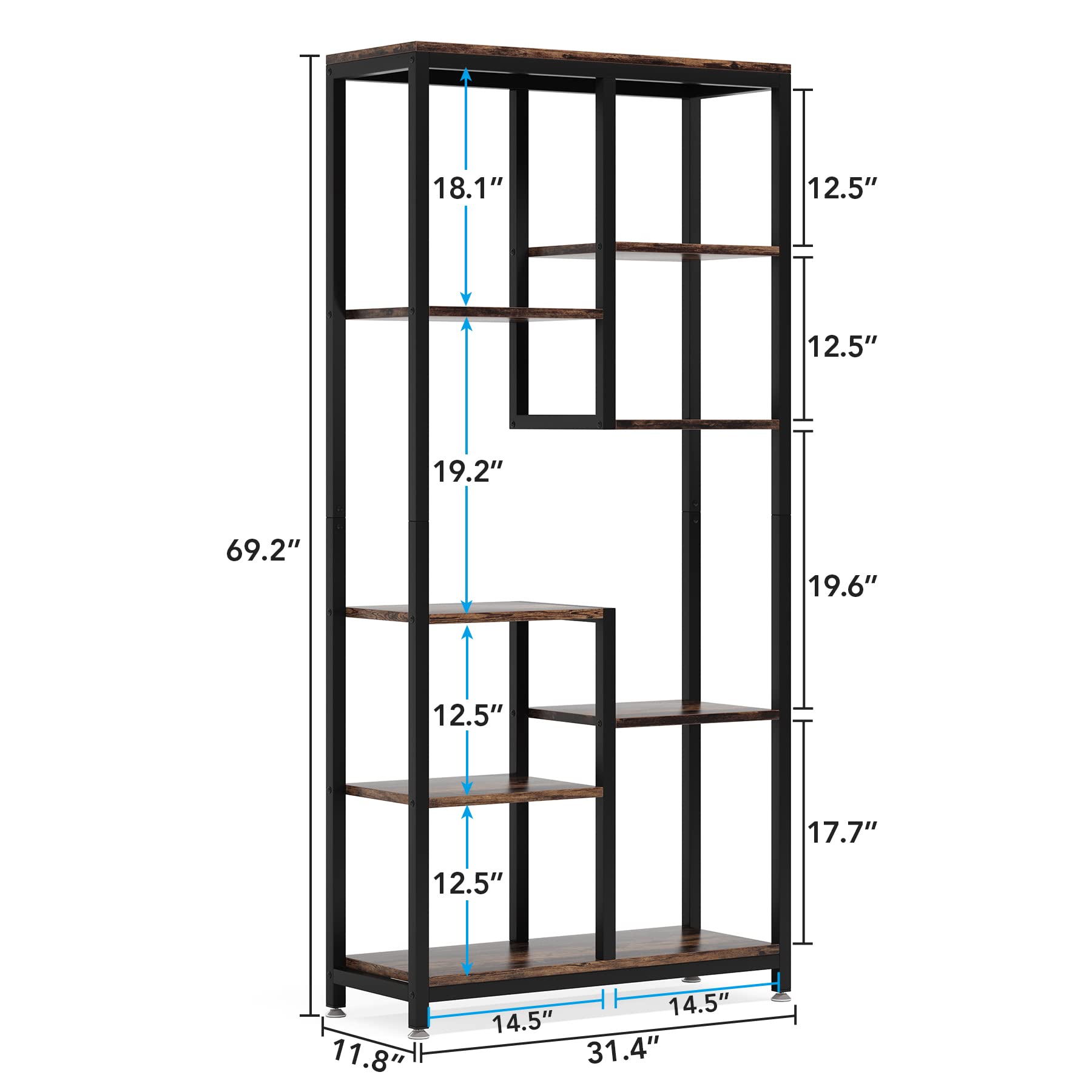 Tribesigns 6-Tier Tall Bookshelf - Industrial Style 8-Shelf Open Bookcase for Home & Office - Perfect for Living Room Storage, Book Display, and Home Organization