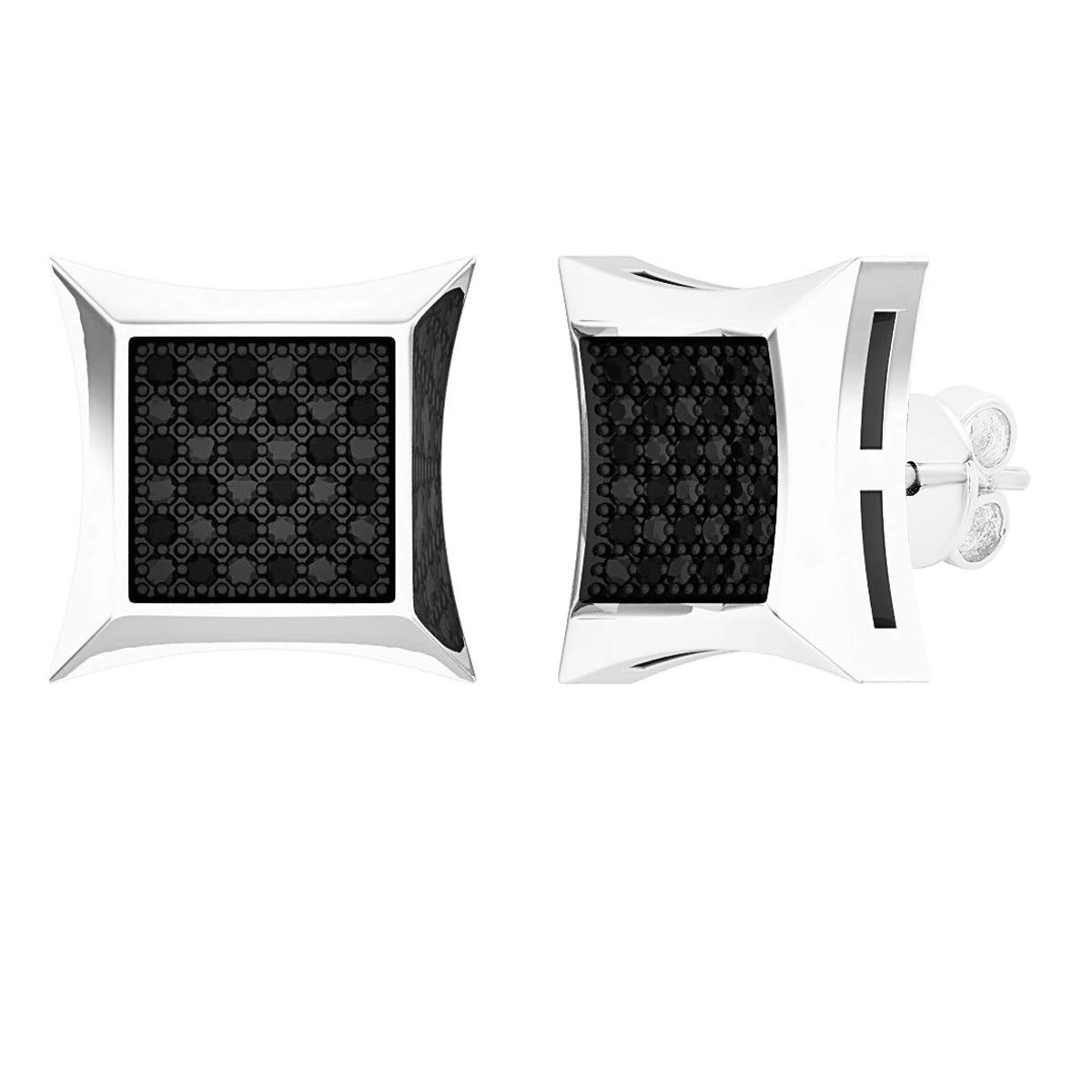0.15 Carat (ctw) Round Black Diamond Men's Hip Hop Iced Stud Earrings - Sterling Silver Jewelry for Men - Perfect for Gifts, Parties & Hip Hop Fashion