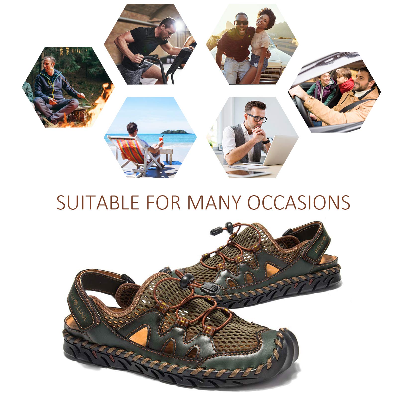 **Men's Leather Fisherman Sandals - Breathable Closed Toe Beach Shoes for Summer | Non-Slip Water Sandals for Hiking, Walking & Outdoor Activities | Handmade Comfortable Anti-Collision Athletic Slides**