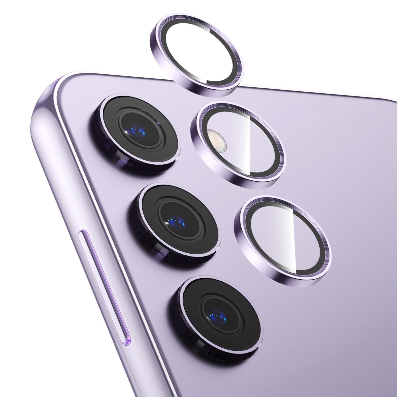 2-Pack 9H Hardness Purple Auto-Alignment HD Camera Lens Protector for Samsung Galaxy S24 - Metal Ring Back Screen Cover Film, Scratch-Resistant & Case Friendly Accessories | Perfect for Daily Protection & Style Enhancement